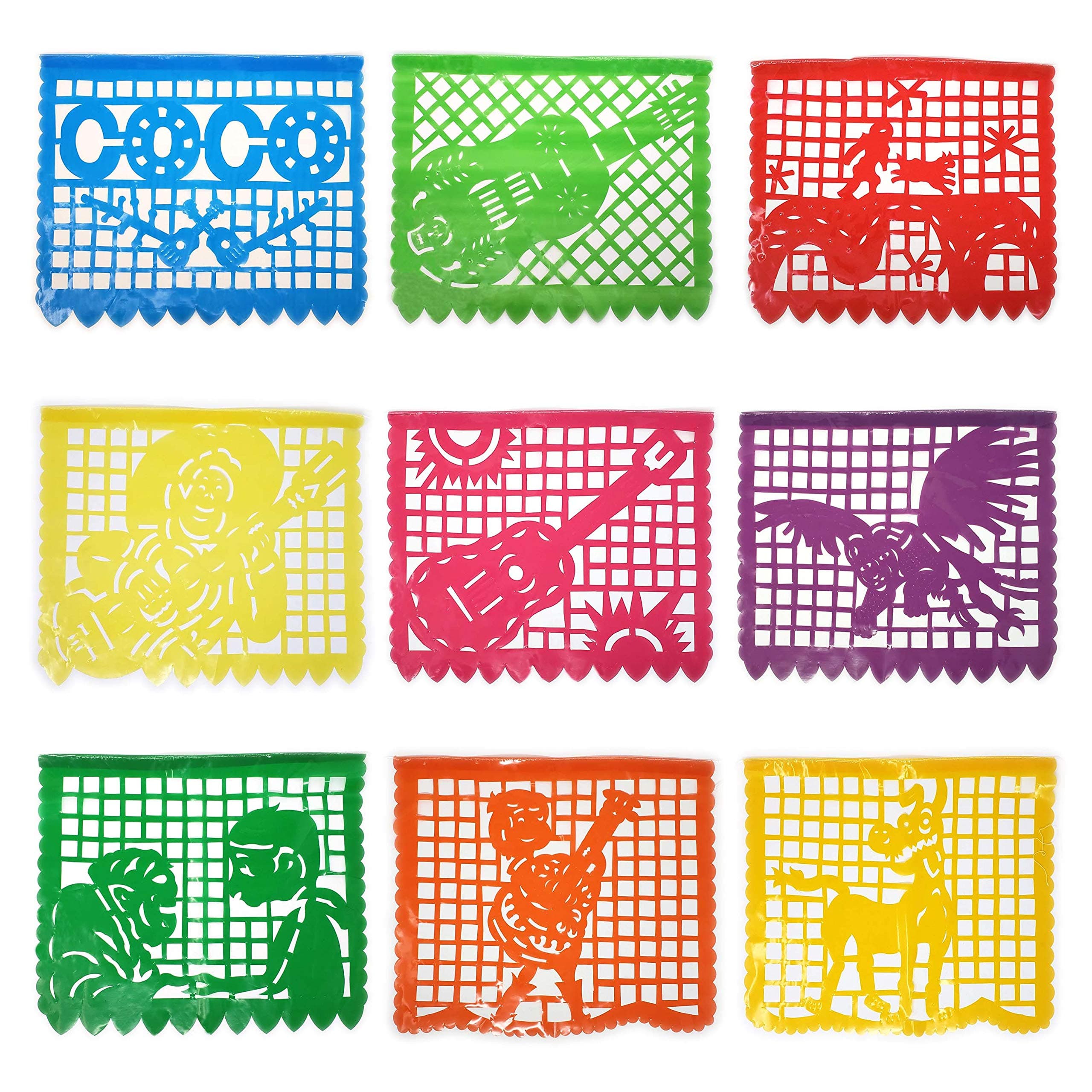 Neumx 2 Pack Coco Party Banner Multi Colored Papel Picado Party Garland Decorations 15 Feet Long & 9 Plastic Panels Each Banner