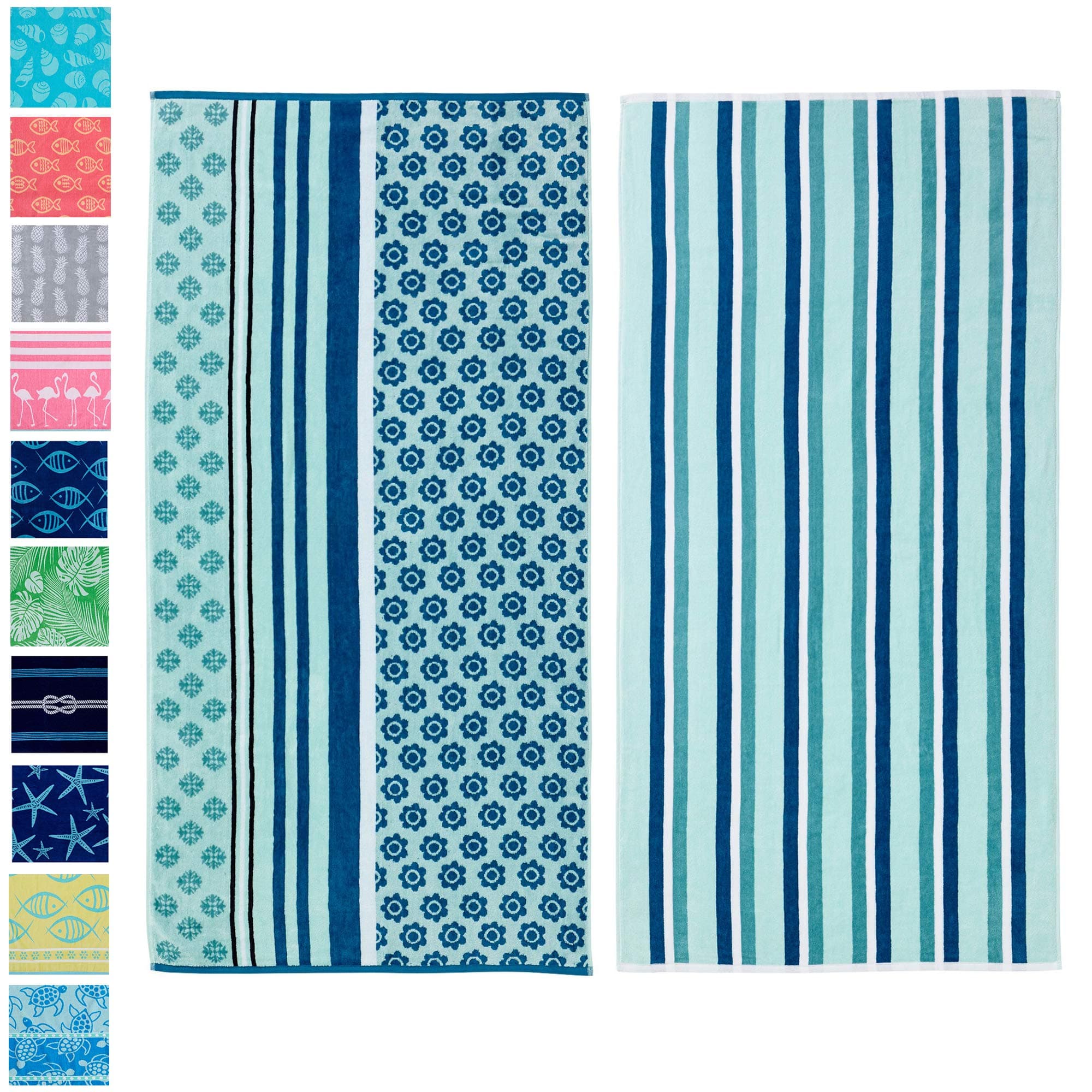 Great Bay Home 2 Pack Plush Variegated Stripes Print Beach Towels. 100% Cotton Nautical Beach Towels, Large Pool Towels. Maui Collection (30”x60”)