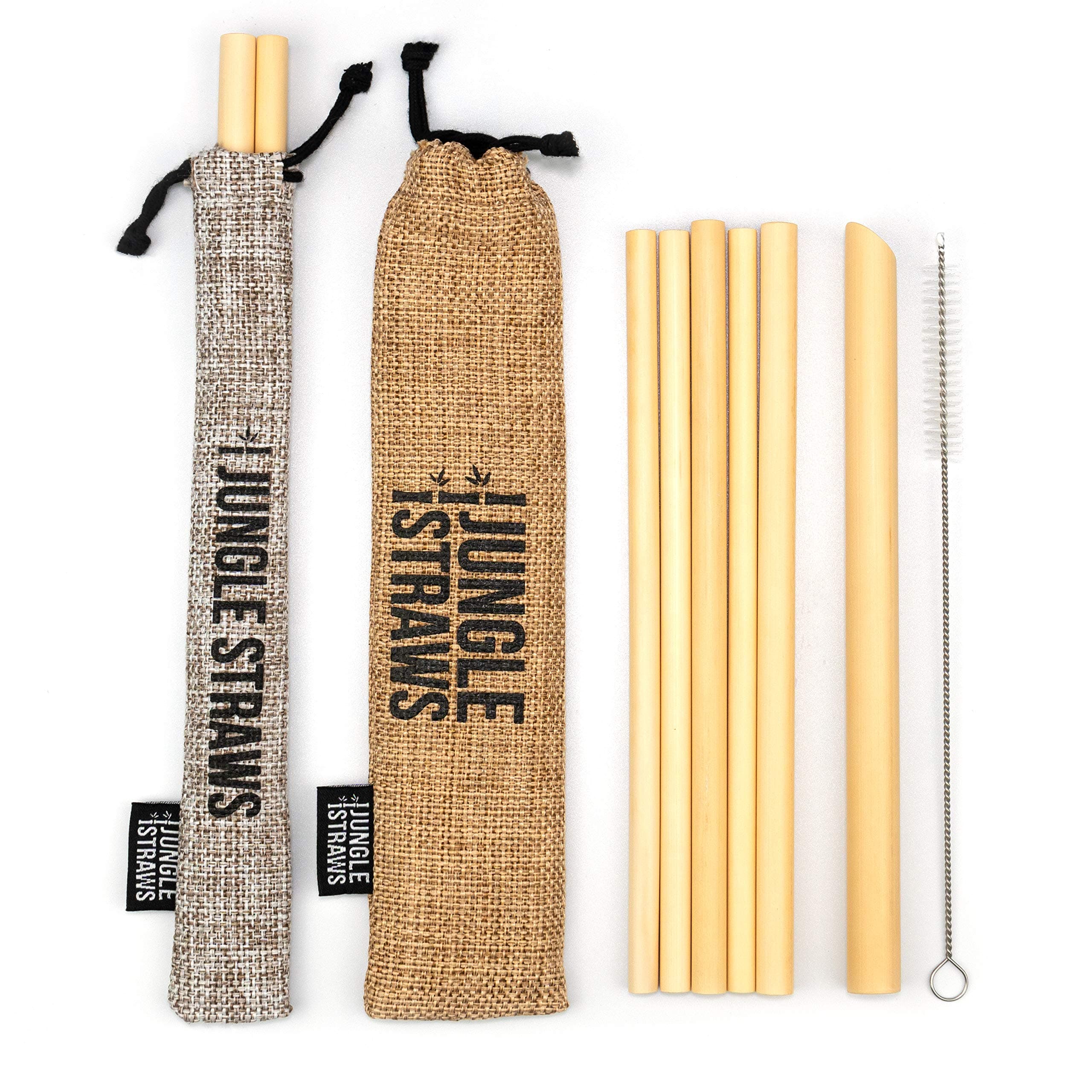 Jungle Straws® Reusable Bamboo Drinking Straws | Pack of 6 Including Boba Straw for Bubble Tea, Storage Bag, Pouch & Cleaning Brush | Zero Waste Natural Straws | Eco Friendly & Organic | Plastic Free