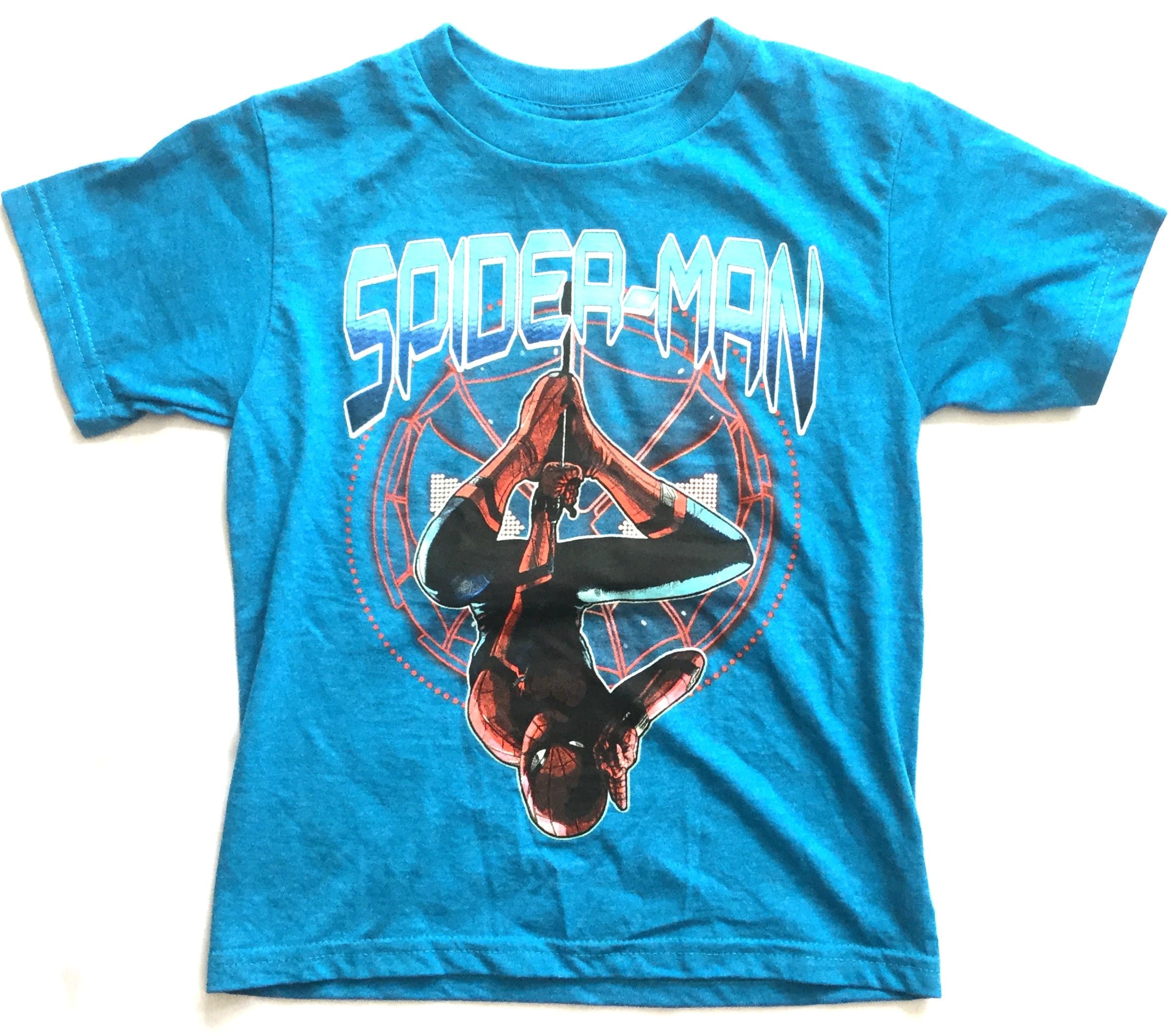 Spider-Man Hang by The Light Glow in The Dark Boys Tee Shirt Turquoise Blue (Small (6/7))