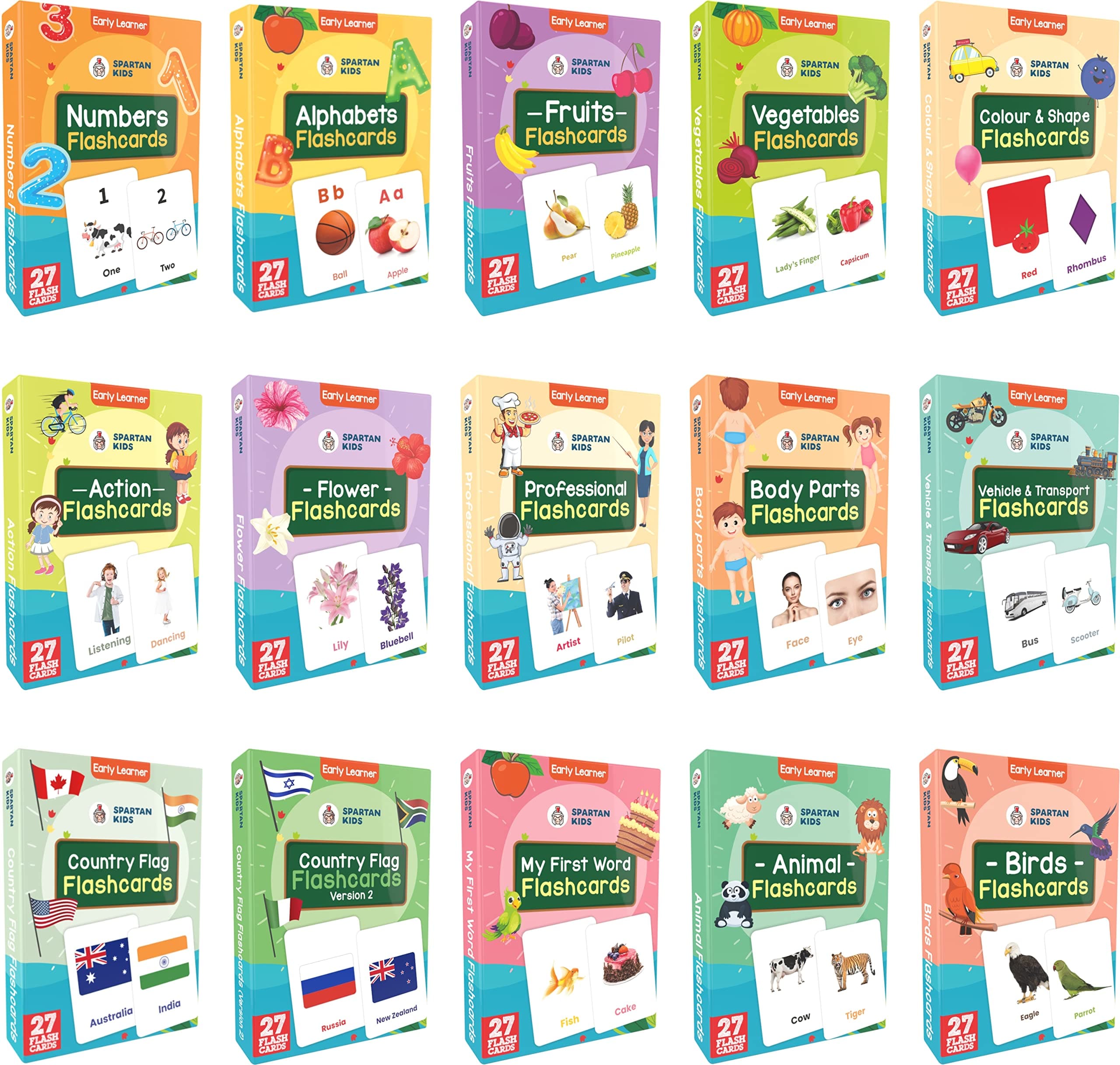 Flash Cards for Kids (Set of 15) Early Learning Flash Cards Easy & Fun Way of Learning 1 Year to 6 Years Babies (Combo Set), for Language_Skills