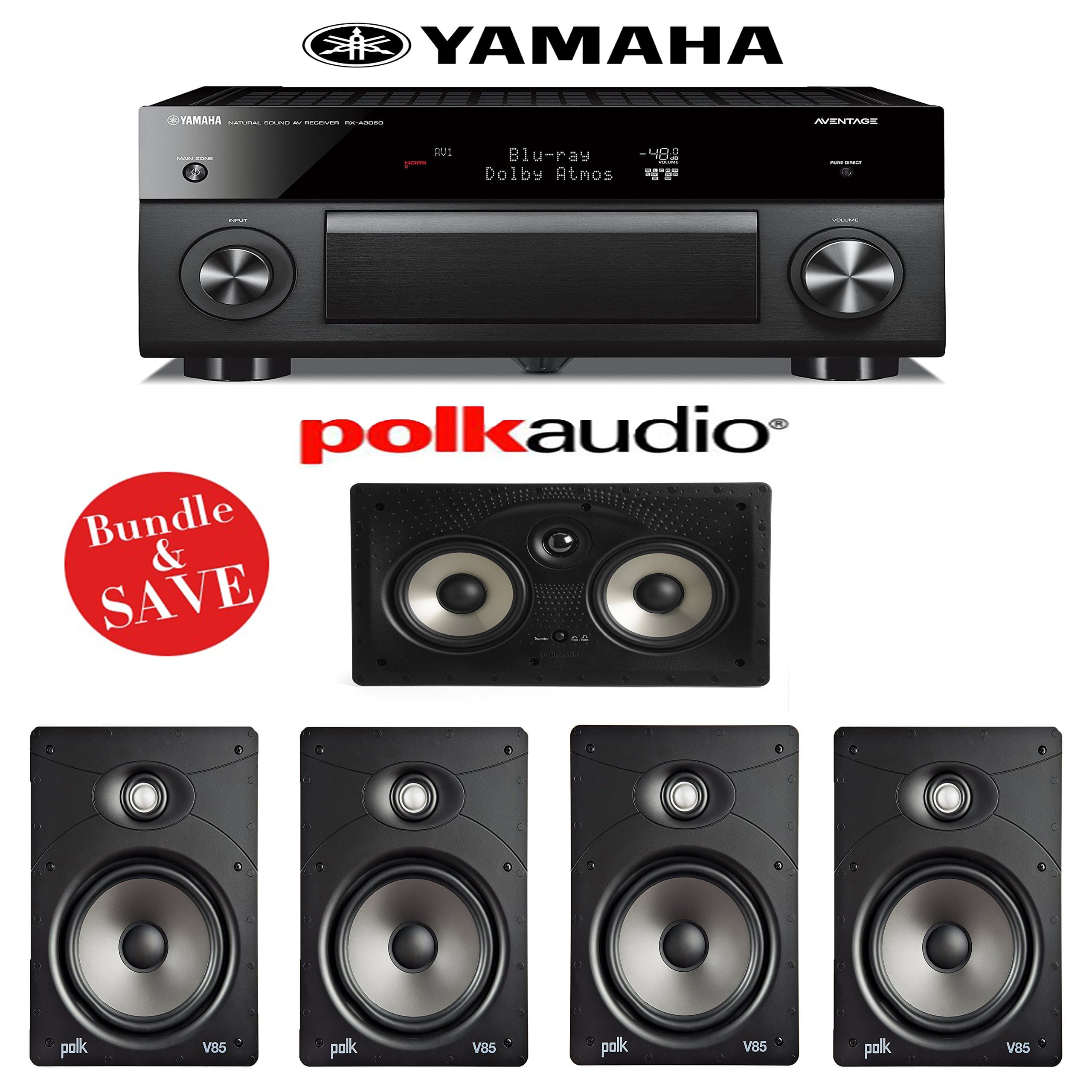 Yamaha RX-A3060BL AVENTAGE 11.2-Channel Network A/V Receiver + Polk Audio V85 + Polk Audio 255C-RT - 5.0 In-Wall Home Speaker Package