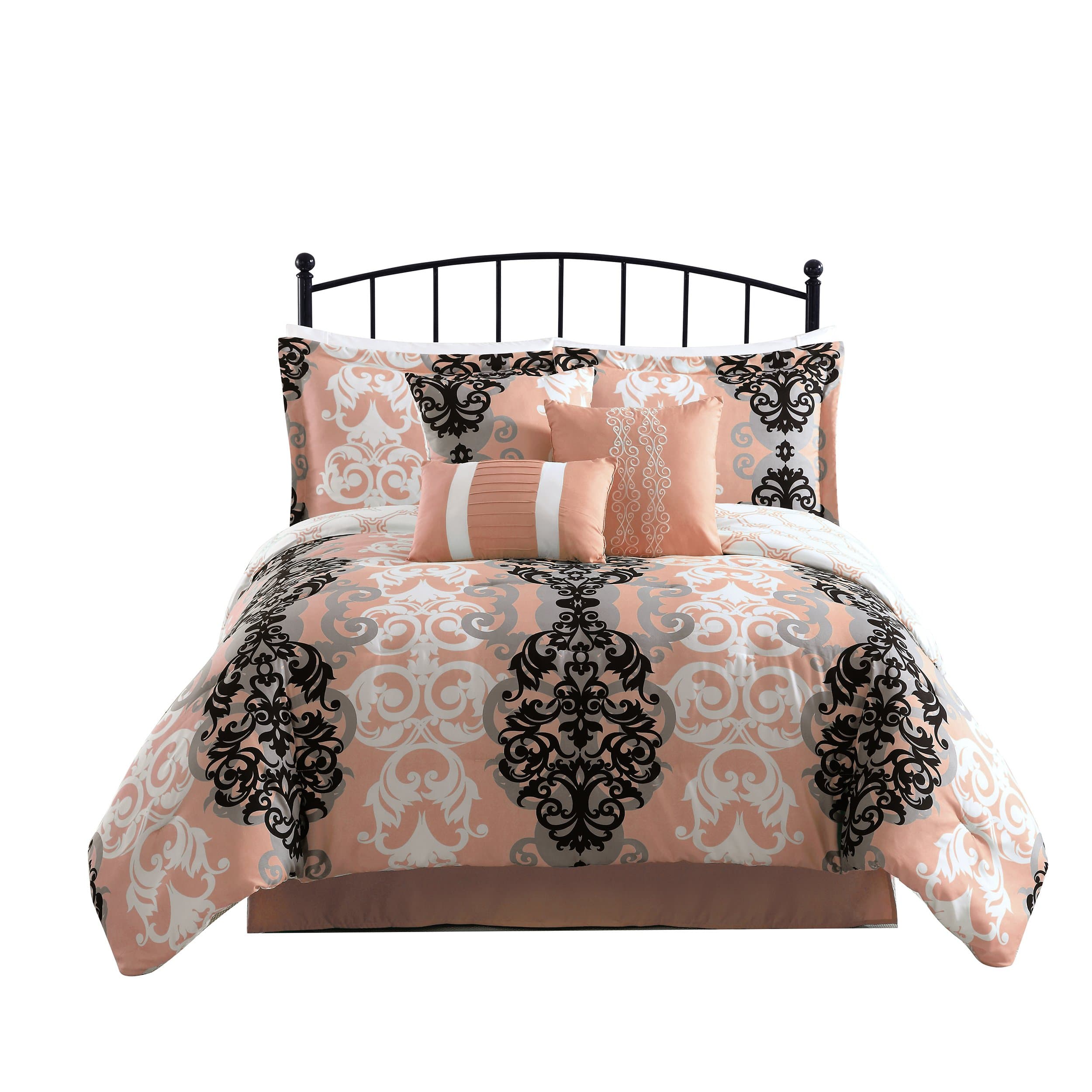 Carmela Home Downton 7-Piece Reversible King Comforter Set, Coral