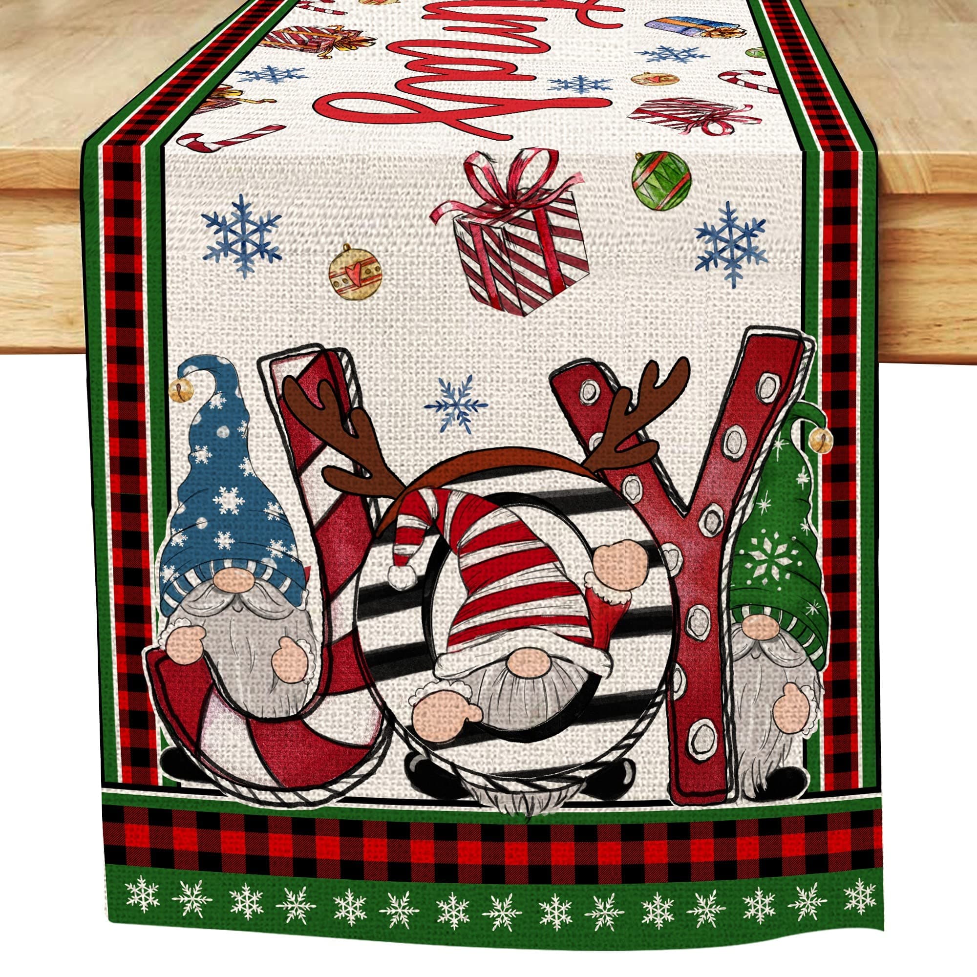 Hexagram Christmas Table Runners 13x72 Inches for Coffee Table,Gnomes Linen Burlap Tablecloth Runner for Kitchen Rustic Holiday Parties Winter Events Desk Decoration