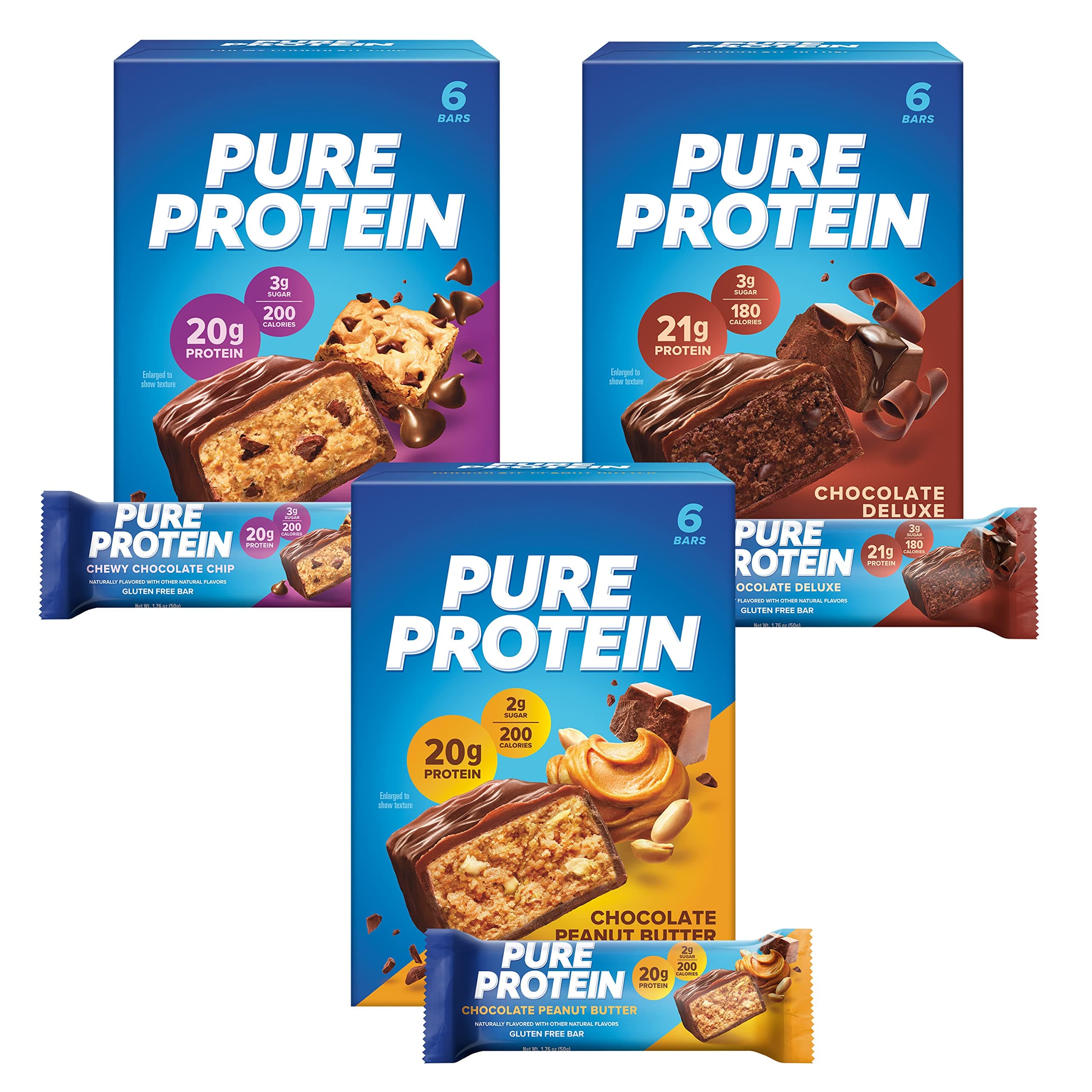 Pure Protein Bars, High Protein, Nutritious Snacks to Support Energy, Low Sugar, Gluten Free, Variety Pack, 1.76 oz (Pack of 18)