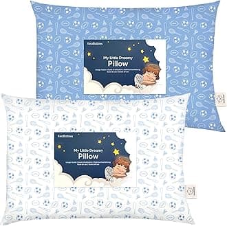 KeaBabies 2-Pack Toddler Pillows 2 Year Old to 5-13x18 Soft Organic Cotton Kids Pillow for Sleeping, Travel, School, Daycare, Nap, Toddler Bed, Machine Washable, Without Pillowcase (Sports)