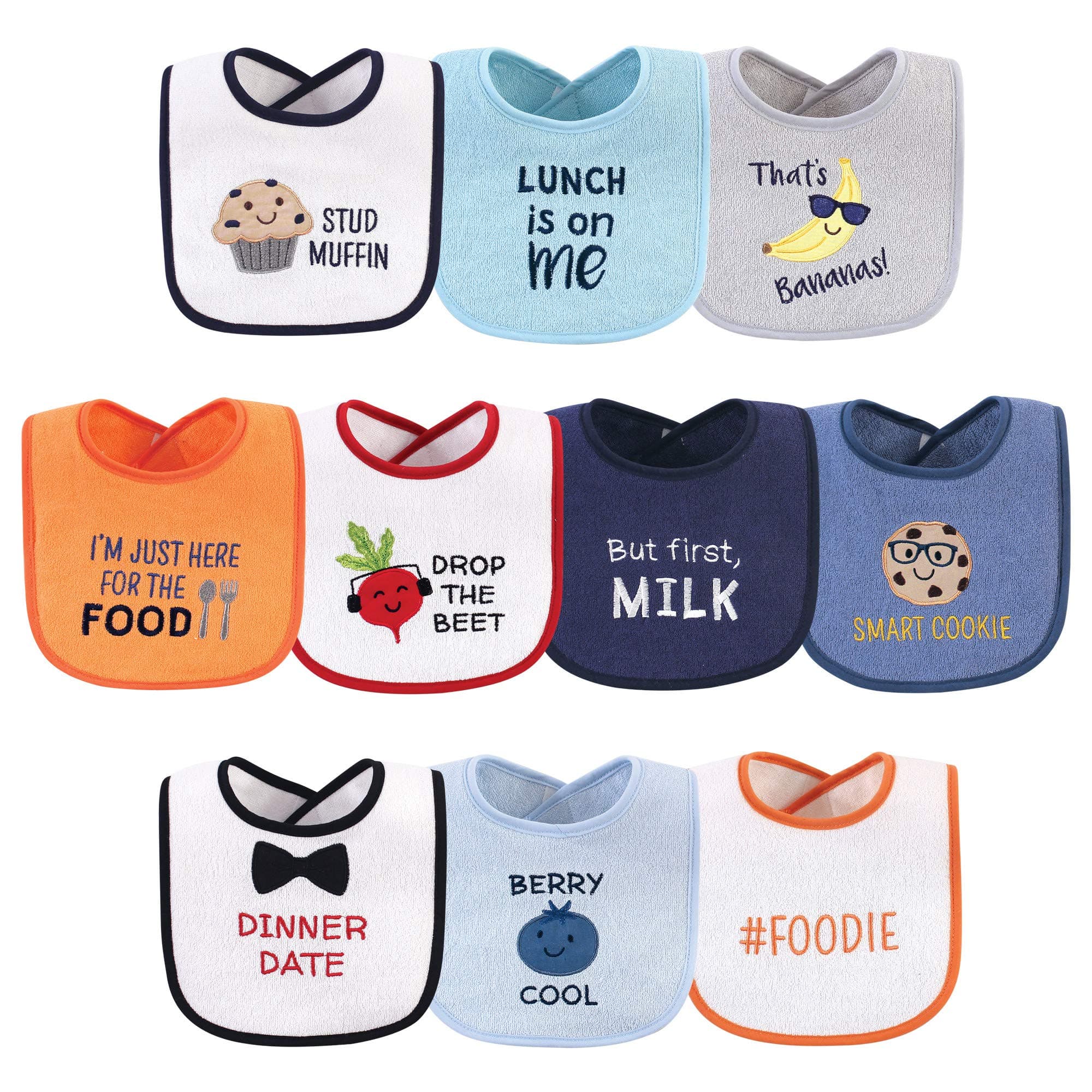 Unisex Baby Cotton Terry Drooler Bibs with Fiber Filling, Boy Muffin, One Size