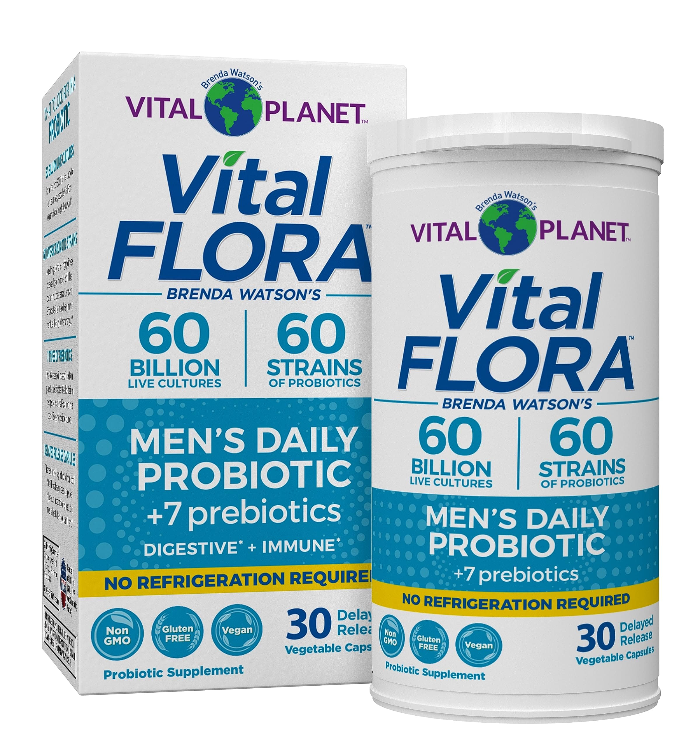 Vital Flora Probiotics for Men, 60 Billion CFU, 60 Diverse Strains, 7 Organic Prebiotics, Men’s Daily Shelf Stable Probiotic for Immune Support, Gas Relief, Digestive Health 30 Capsules