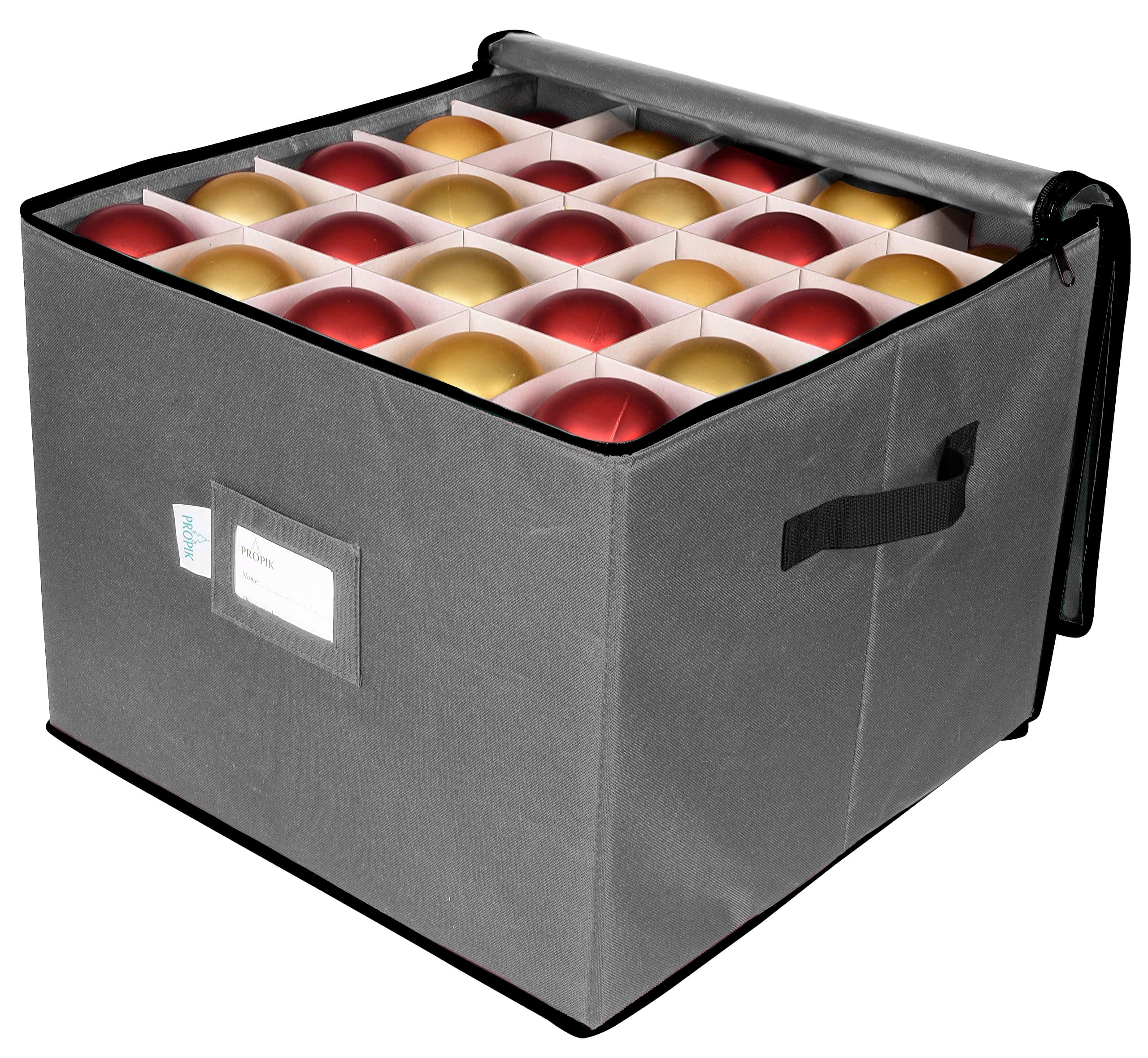 ProPik Holiday Ornament Storage Box Organizer Chest, With 3 Trays Holds Up to 75 Ornaments Balls, With Dividers To Organize (Grey)