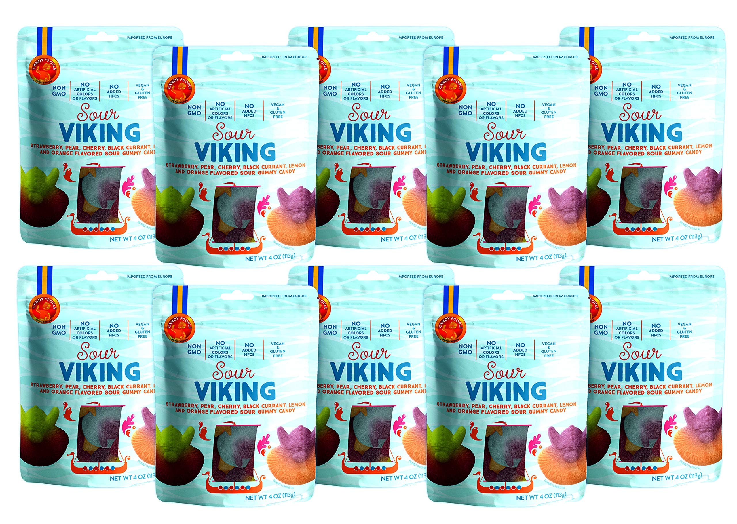 Candy People Swedish Candy Sour Viking Gummy Candy 4 Ounce - Non-GMO Vegan Swedish Candy Gummies, Sour Candy, Vegan Gummy Candy (10 Pack)