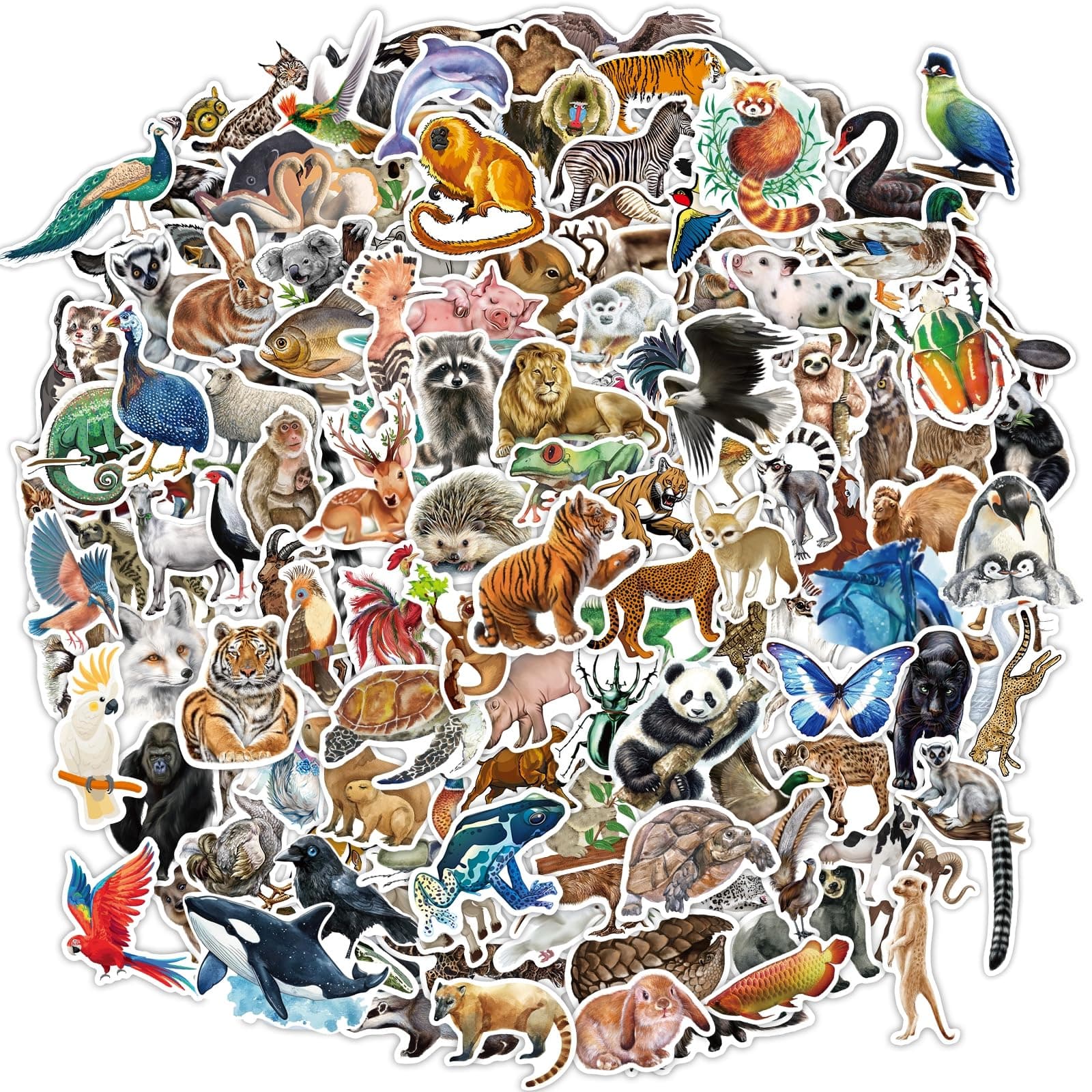 160pcs Waterproof Animal Stickers Pack for Students Teachers Rainforest Farm Pet Jungle Zoo Animal Vinyl Sticker for Laptop Water Bottle Scrapbook Skateboard Bike Luggage Decals