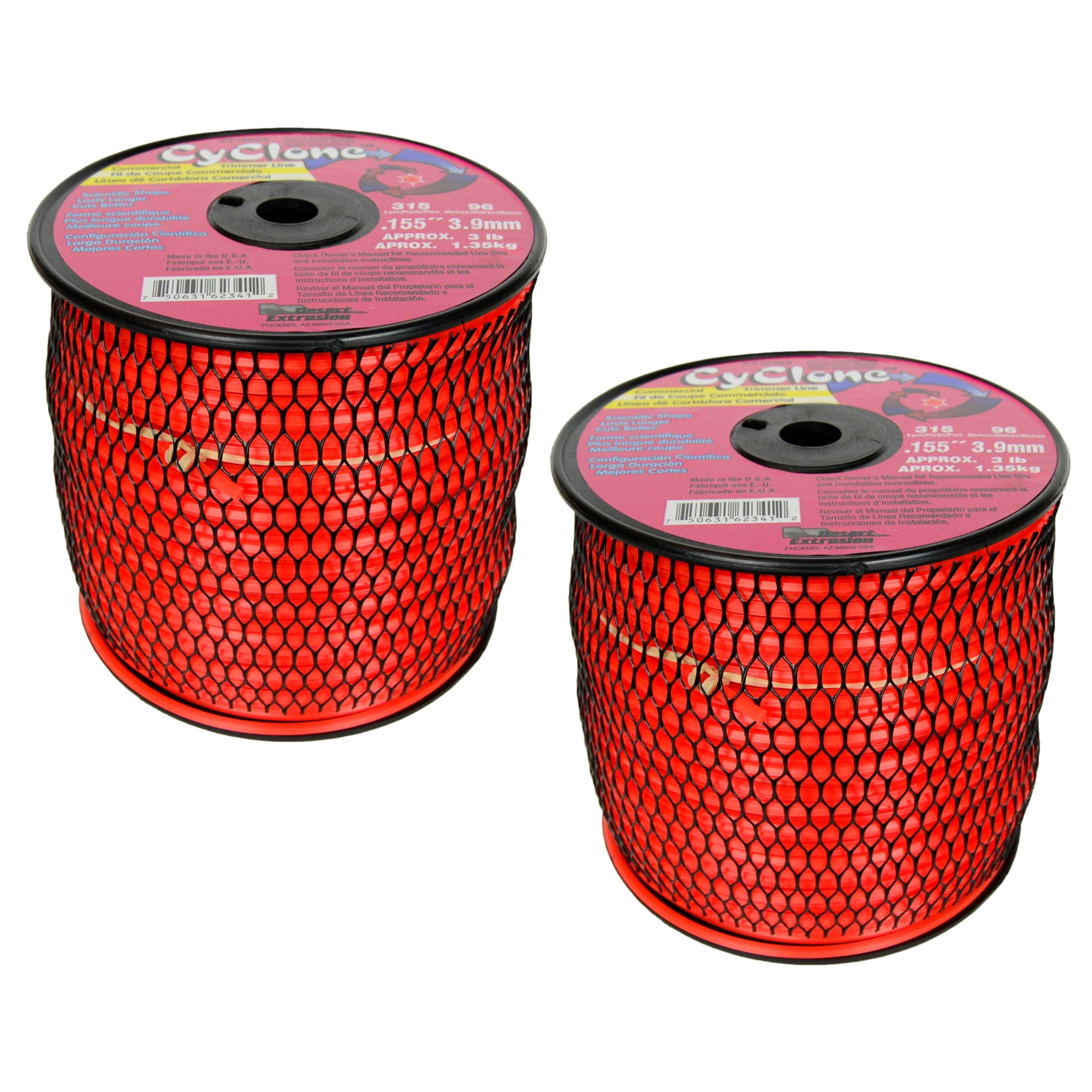 Desert Extrusion Cyclone CY155S3 .155" x315' Commercial Line Red, Made in USA - 2-Pack