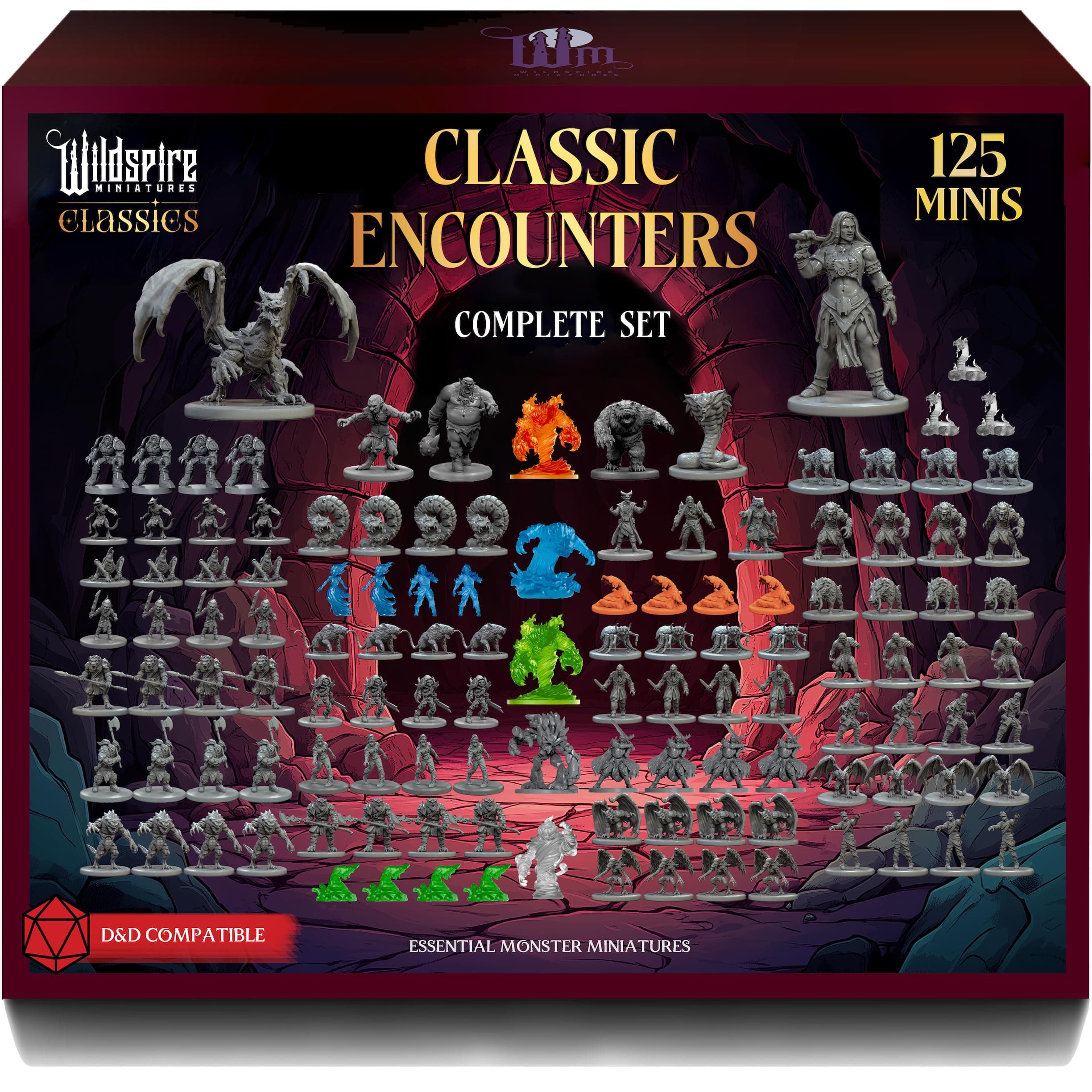 Classic Encounters - 125 Iconic DND Miniatures Bulk Monsters, Unpainted 28mm DND Minis, D&D Miniatures, Dungeons and Dragons Figures Mini Figurines, Fantasy Tabletop D&D Accessories Assembled