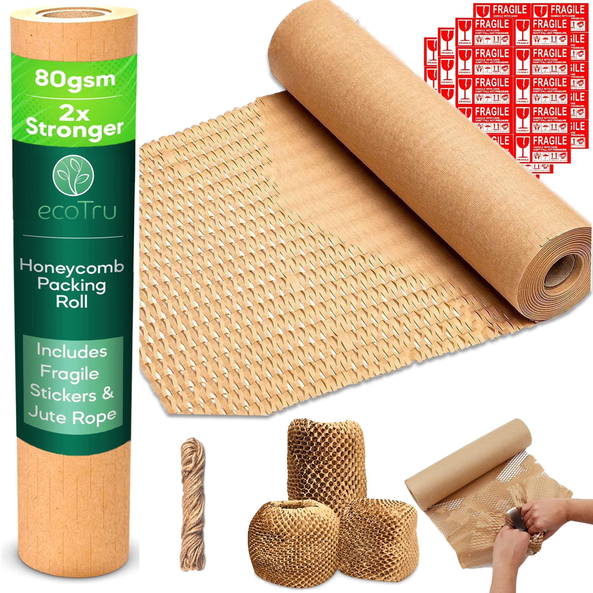 Ecotru UK Honeycomb Wrapping Paper, Eco Friendly Bubble Wrap Alternative, Biodegradable Packaging Paper, Brown, 36cm x 100m