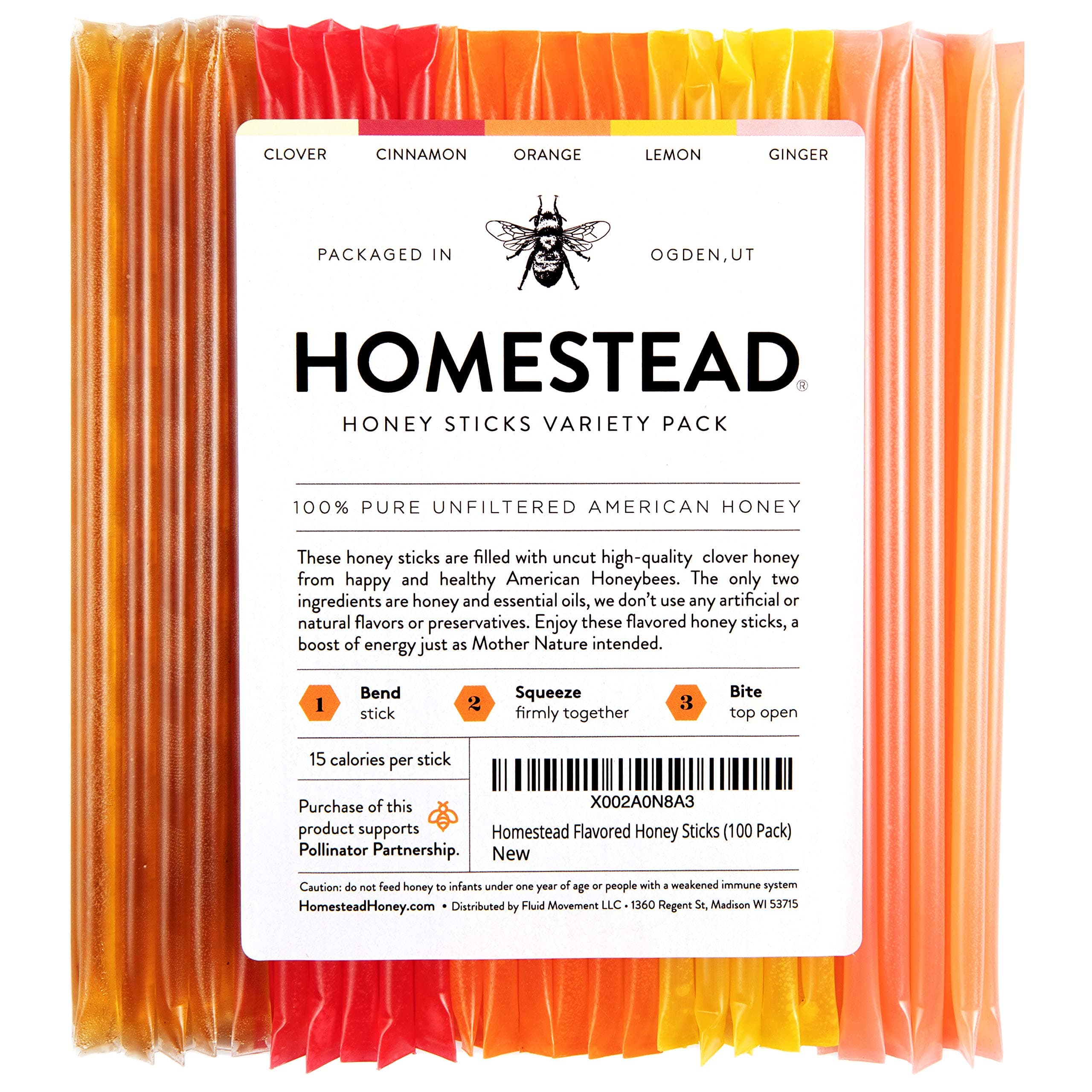 Homestead Flavored Honey Sticks 100 Pack