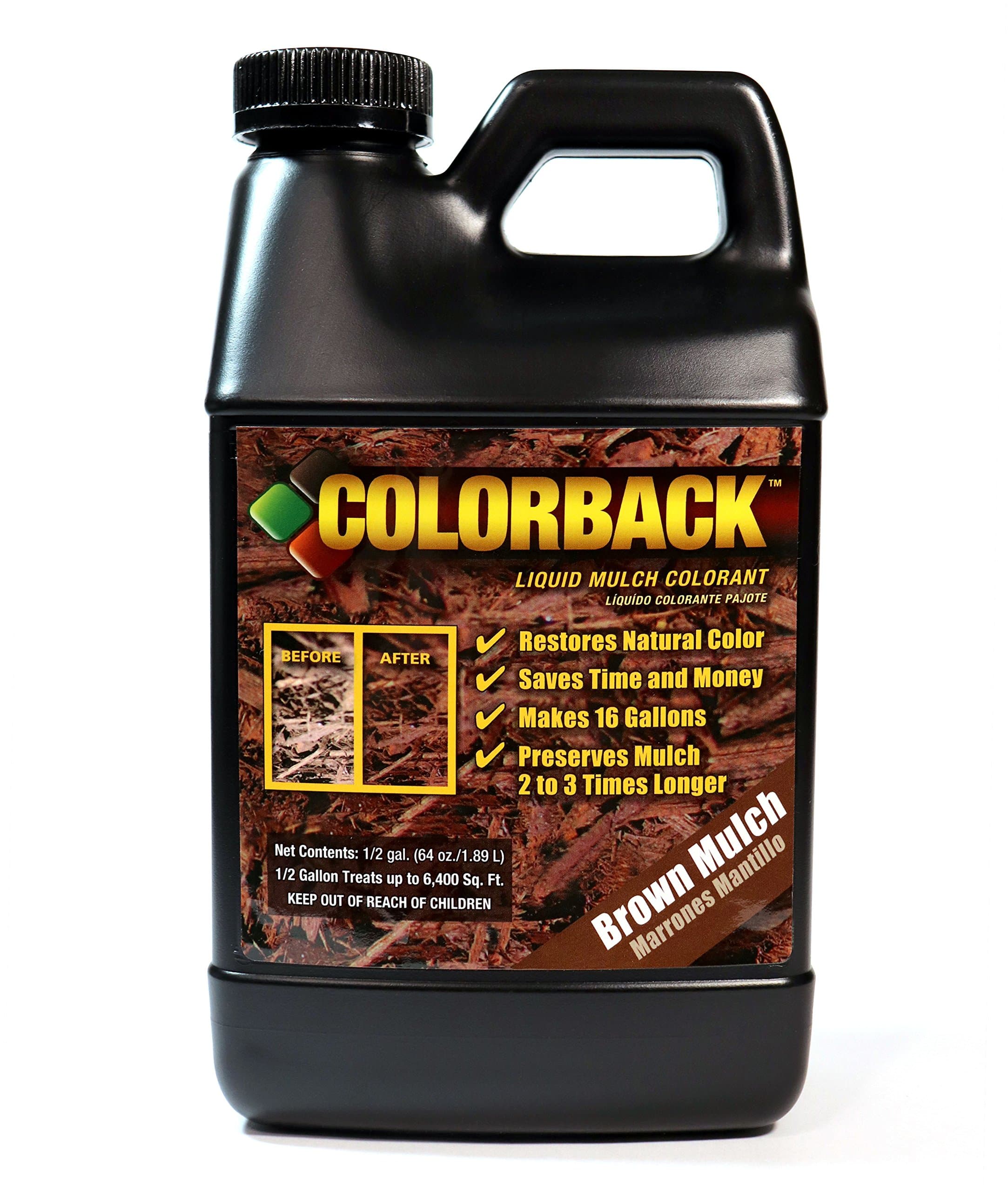 Brown Mulch Dye, 6,400 Square Feet Coverage – Mulch Colorant for Landscaping & Garden Beds, Wood Mulch Dye, Mulch Color Restorer & Playground Bark Mulch, Eco-Friendly Mulch Paint – 1/2-Gallon