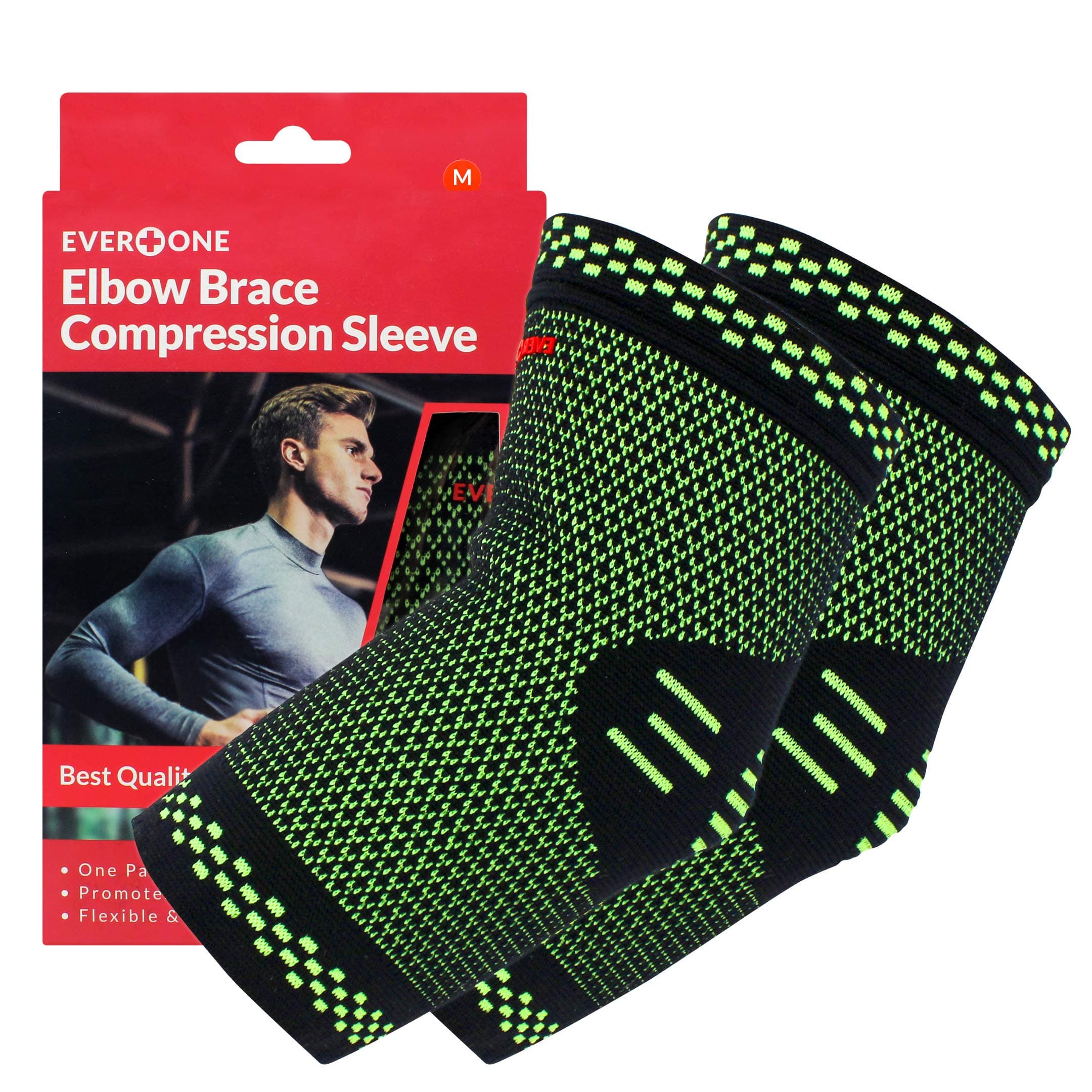 EveroneElbow Brace Compression Support Sleeve For Golf Elbow Treatment, Injury Prevention, Healing and Recovery, Unisex, 1 Pair (2 pcs), Medium