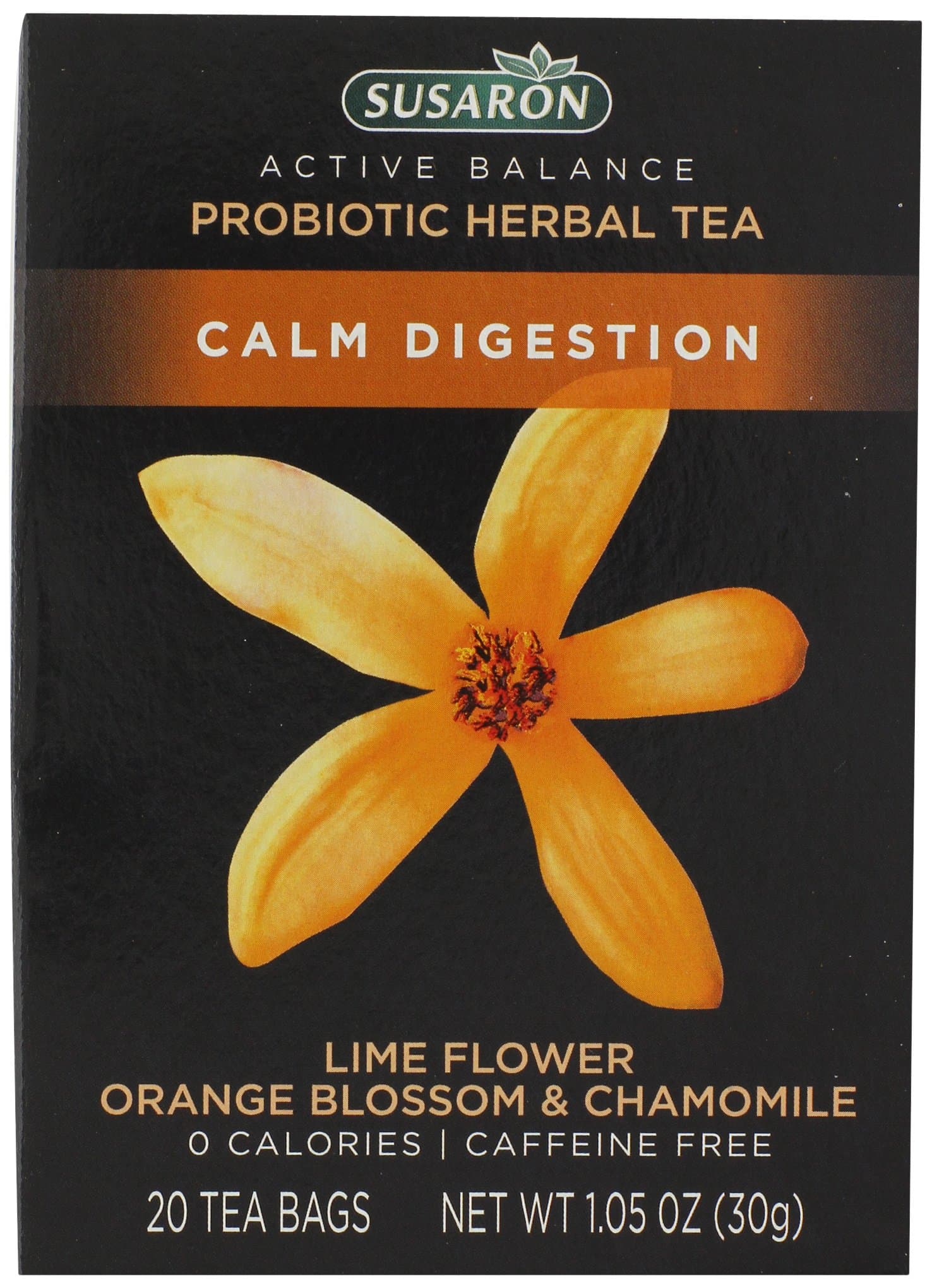 Susaron Active Balance Probiotic Calm Digestion Herbal Tea, Lime Flower, Orange Blossom and Chamomile, 20 Count (Pack of 10)