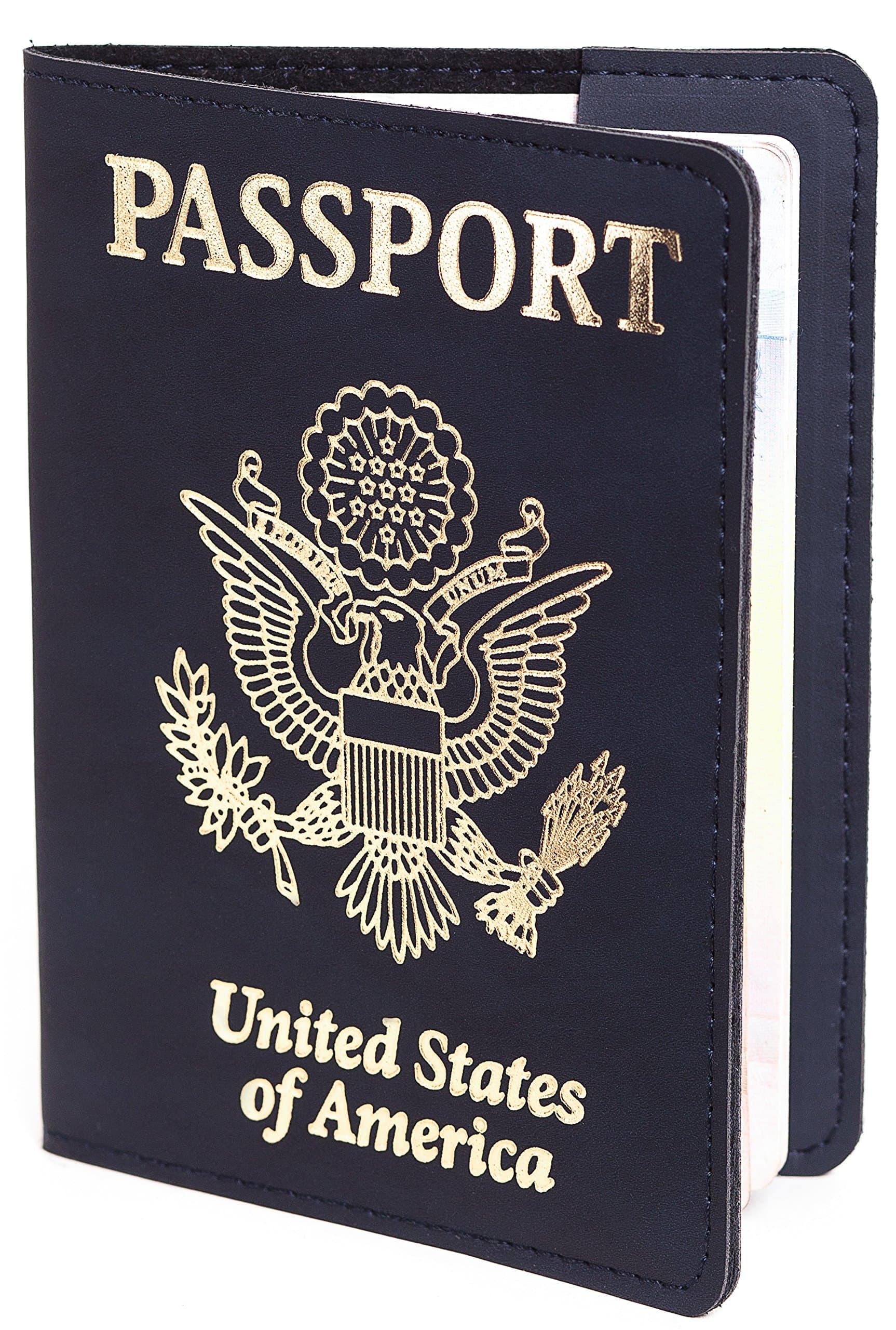 Passport Holder - Passport Cover - Passport Wallet Case (Blue with Gold)