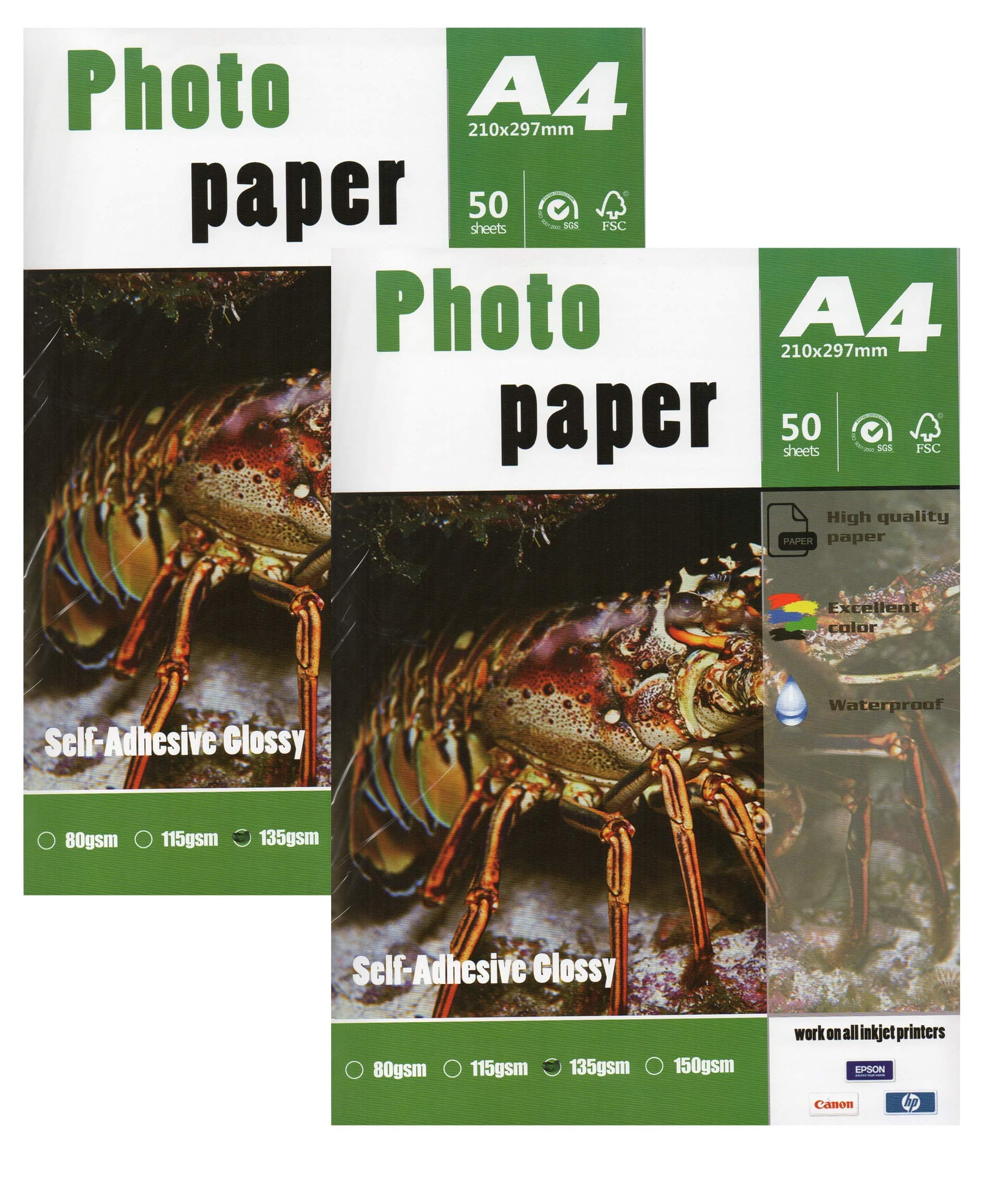 Self adhesive Sticker Inkjet Photo Paper 8.3"x11.7" A4 Size 100 sheets 135gsm 2 pieces of 50 sheets for all Inkjet Printers