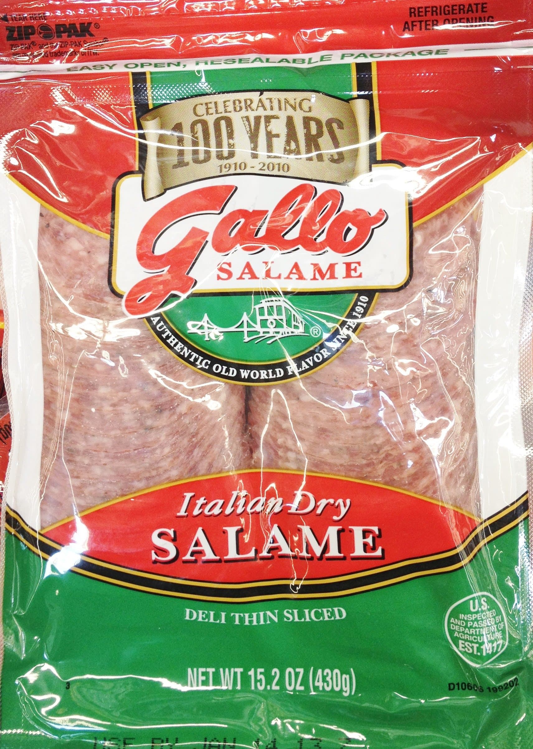 15.2oz Gallo Italian Dry Salame Deli Thin Sliced Salami (One Bag)