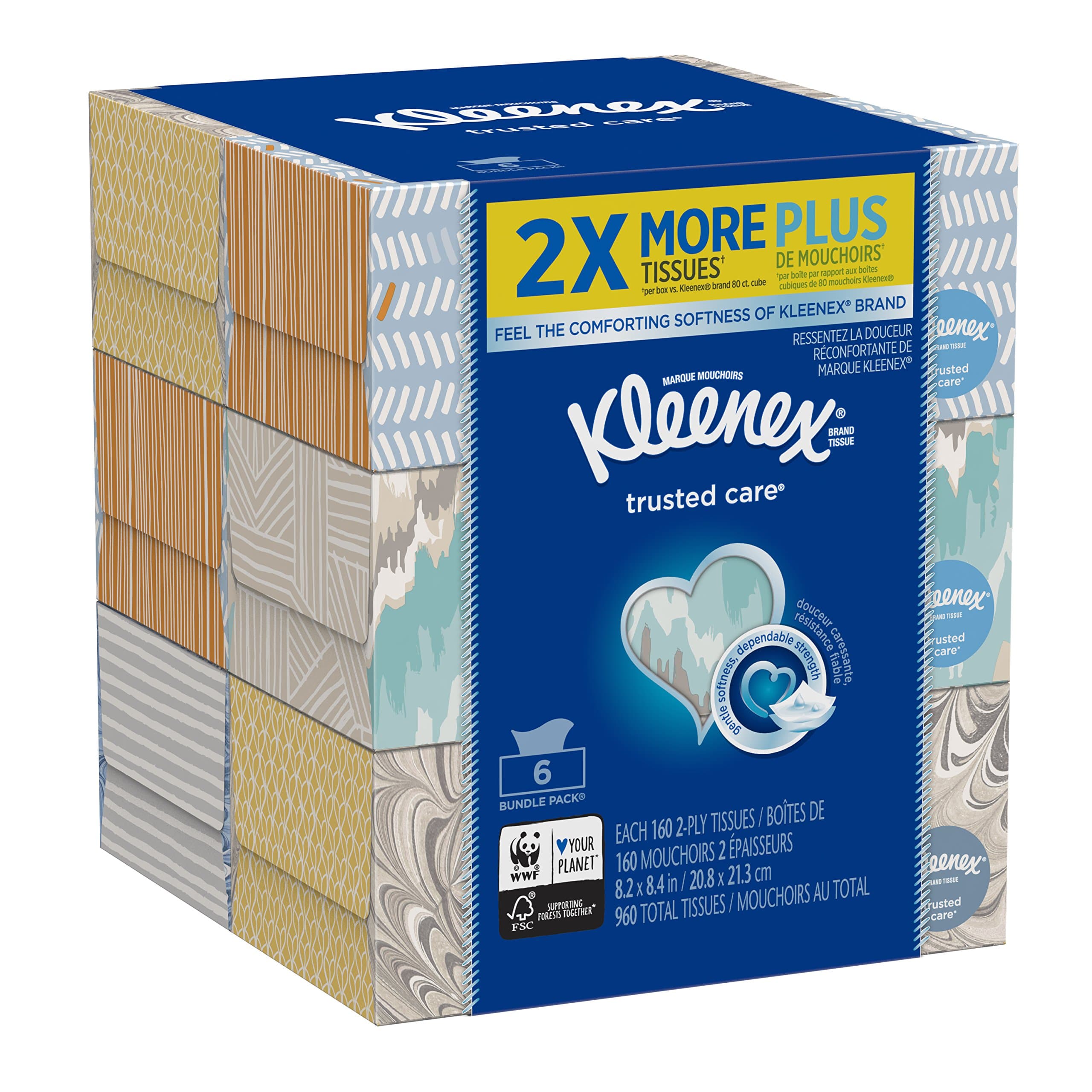 Trusted Care Everyday Facial Tissues, Flat Box, 160 Count (Pack of 6)