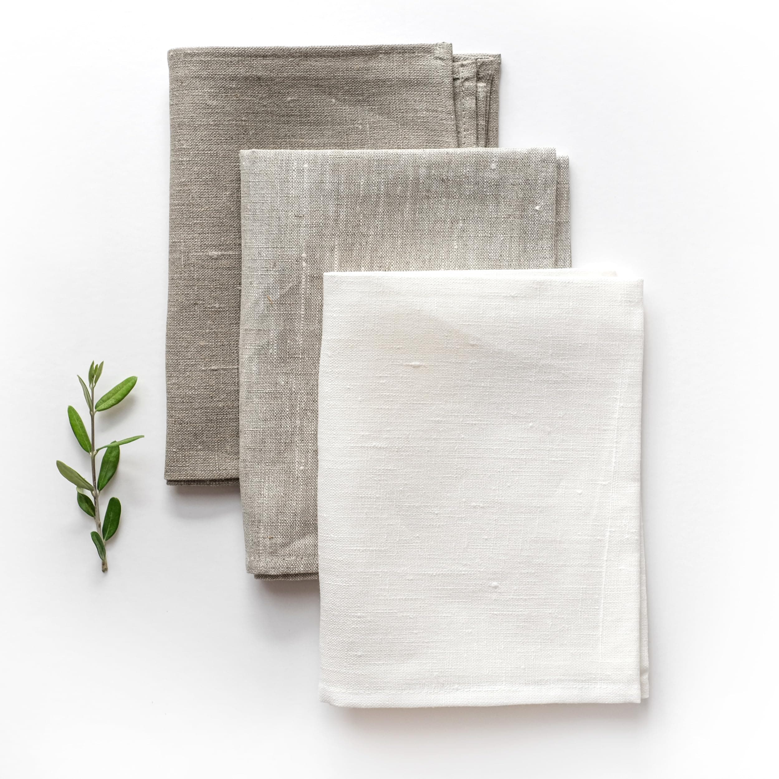 Varvara HomeSet of 3 linen kitchen towels - dish towels - linen guest towels - kitchen hand towels - guest towels - 100% linen - colour white + ligth natural + natural