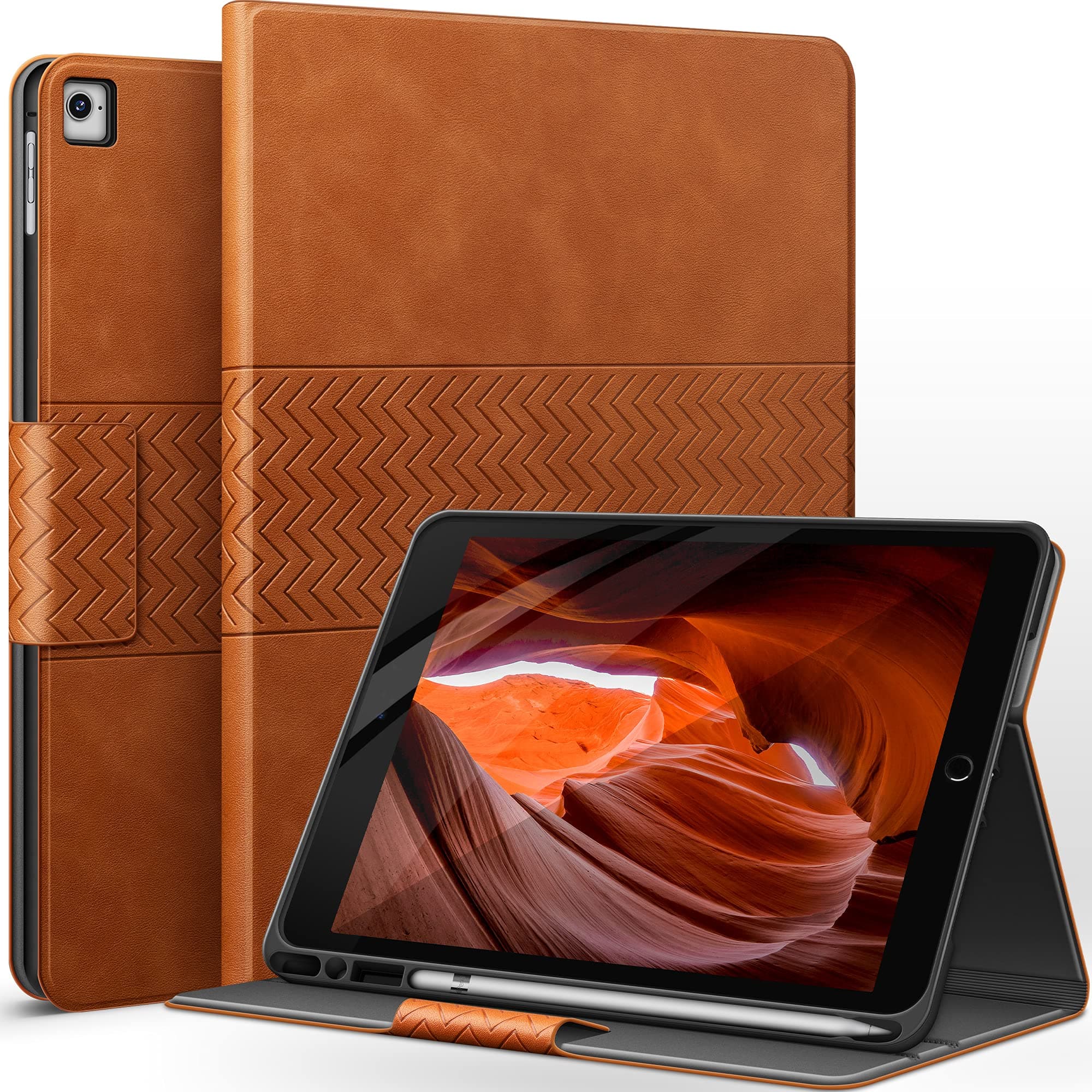 auaua Case for iPad 6th Generation/5th Generation(9.7-Inch, 2018/2017 Model), iPad Air 1/Air 2/iPad Pro 9.7, with Pencil Holder Auto Sleep/Wake Vegan Leather (Brown)