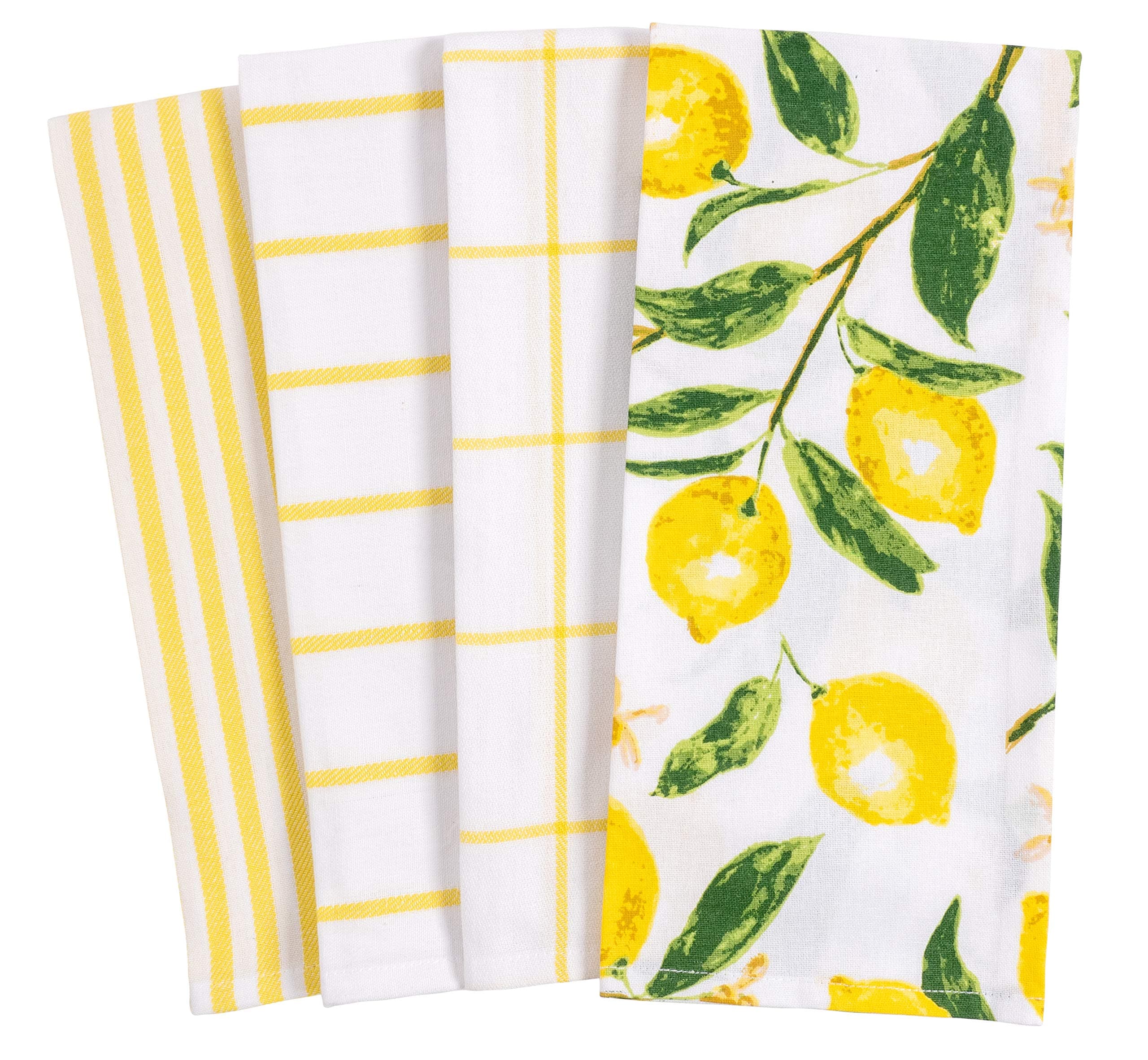 KAF Home Pantry Dish Cloths - Set of 4 Absorbent Cotton & Tea Towels for Cleaning & Cooking Kitchen Accessories (Lemons)