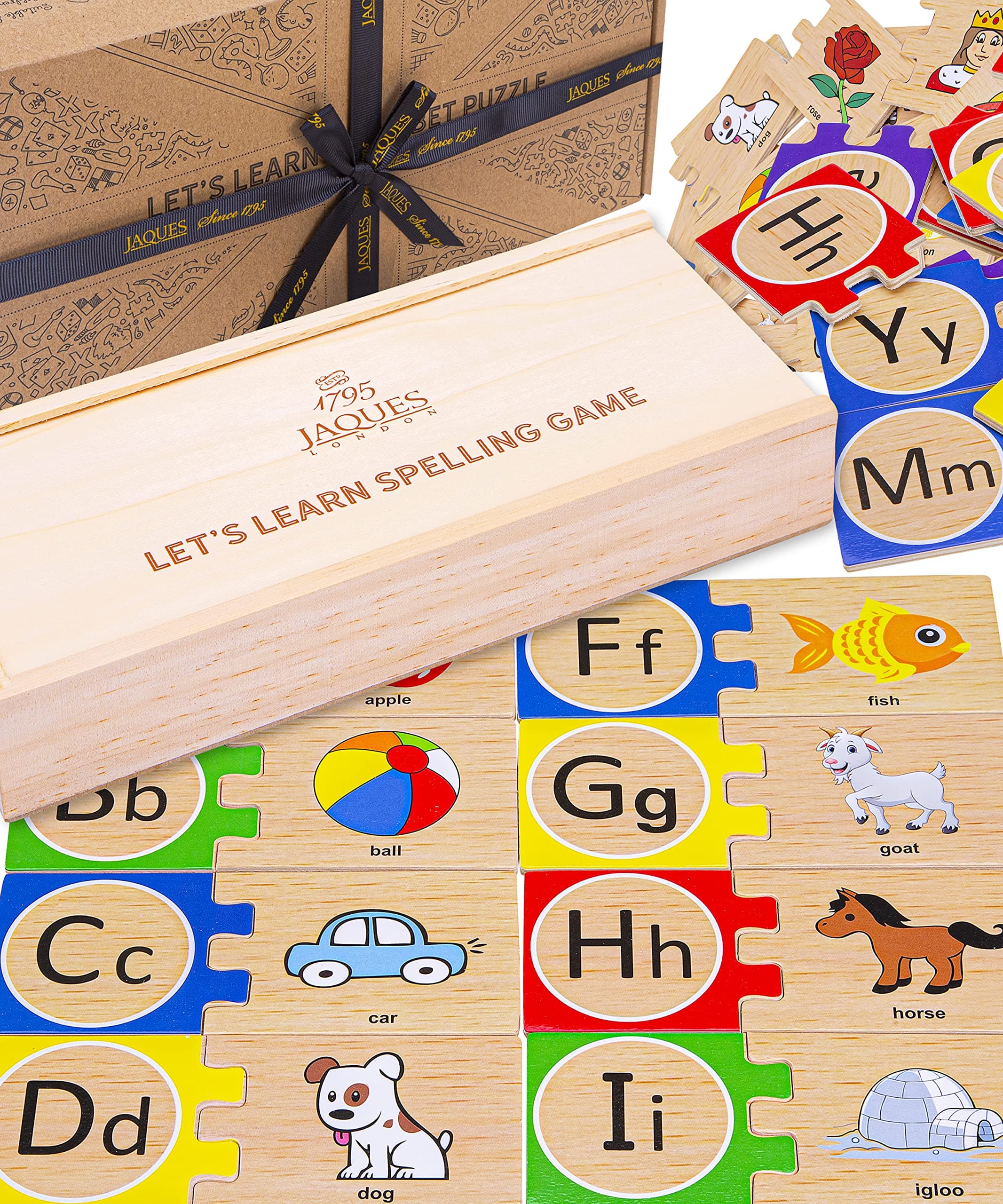 Jaques of London Alphabet Puzzle | Educational Toys for 3 Year Old Boy and Girls | Learning Toys | Wooden Puzzles for Kids | Spelling Phonics Games Puzzles | Since 1795