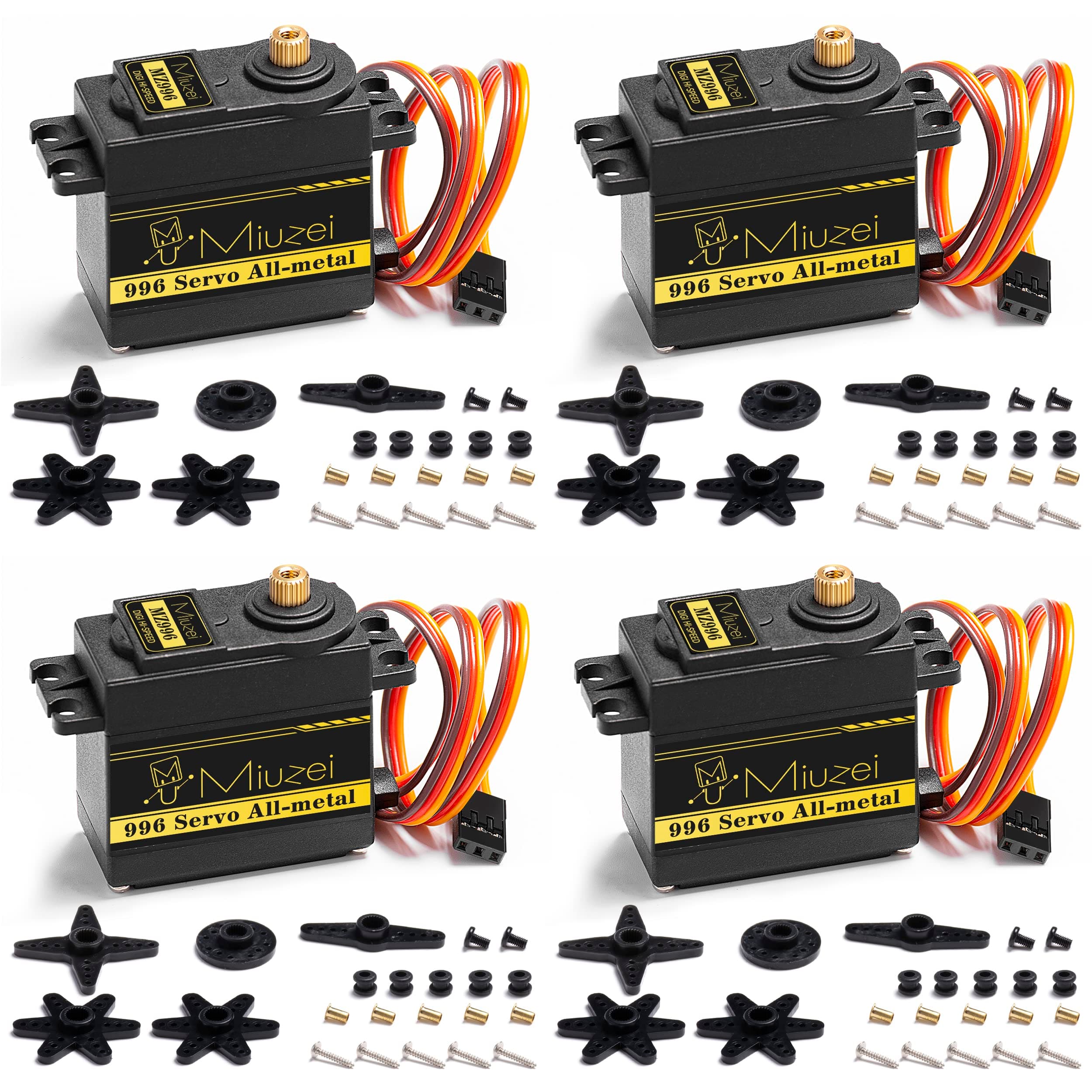 Miuzei MG996R 55g Metal Gear Torque Digital Servo Motor for RC Helicopter Car Boat Robot (4 Pack)
