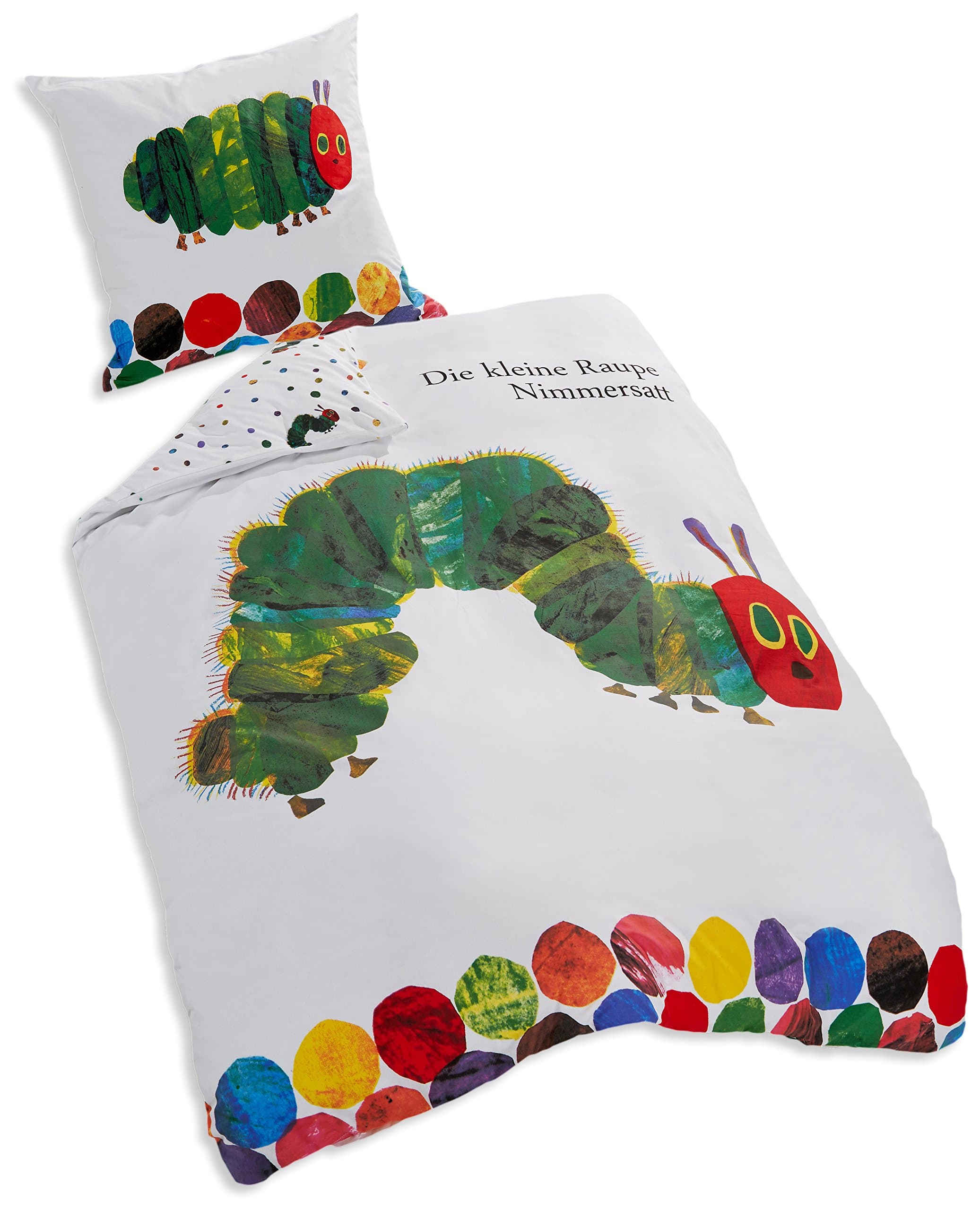 HerdingTHE VERY HUNGRY CATERPILLAR Bedding Set, Reversible Motif, Duvet Cover 135 x 200 cm, Pillow Case 80 x 80 cm, Cotton/Linen
