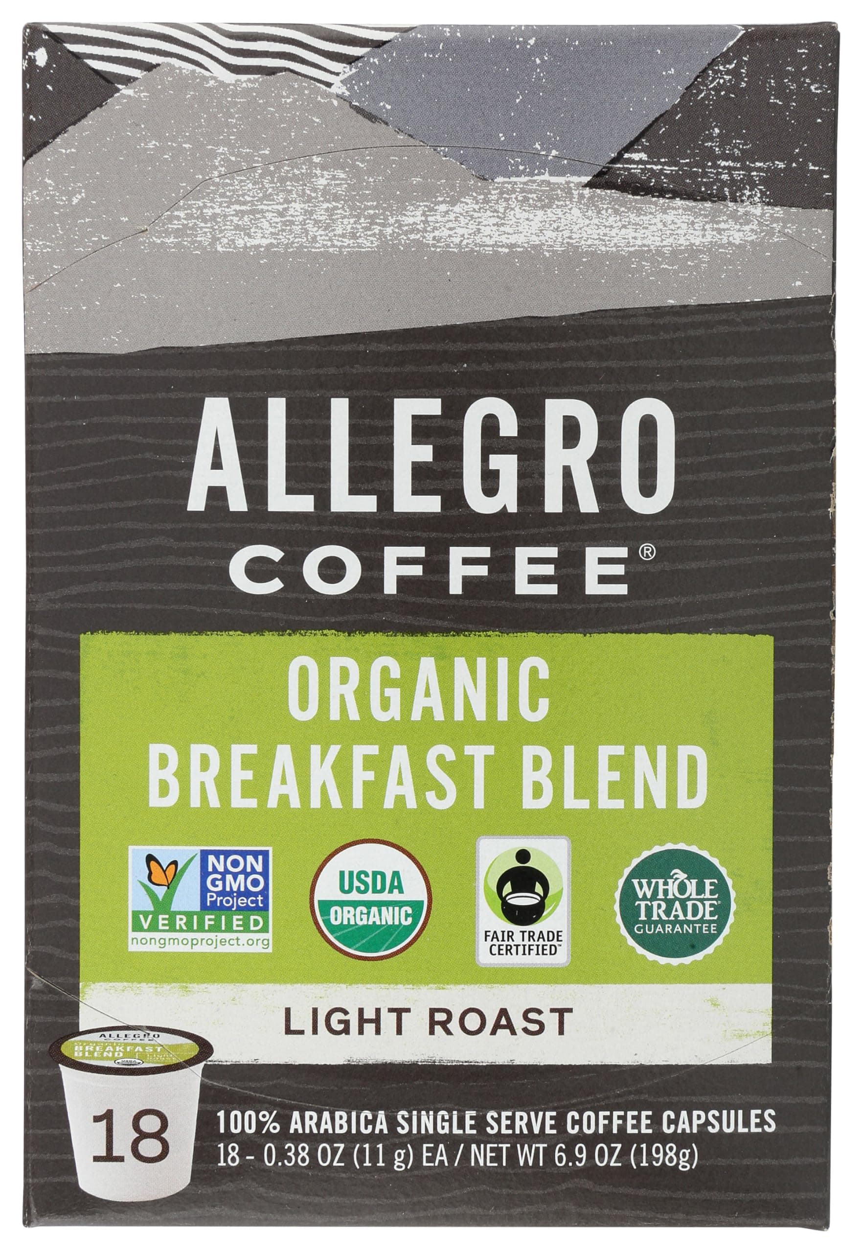 Coffee Breakfast Blend Pods Organic 18 Count, 6.9 Ounce