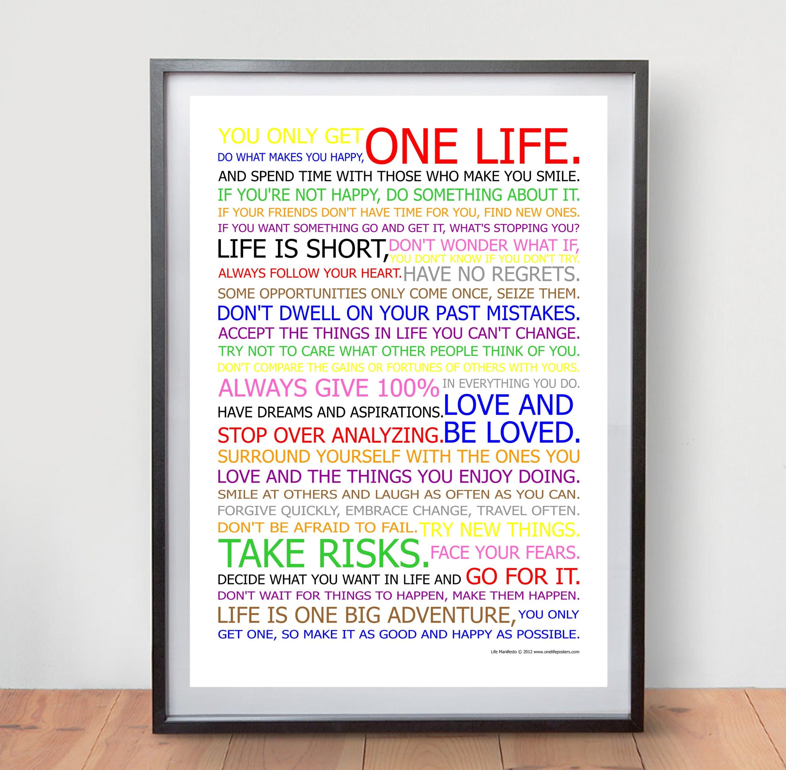 Life Manifesto Poster - in Color - Motivational Quote Wall Art Picture Print - Size A2 (420 X 594mm)