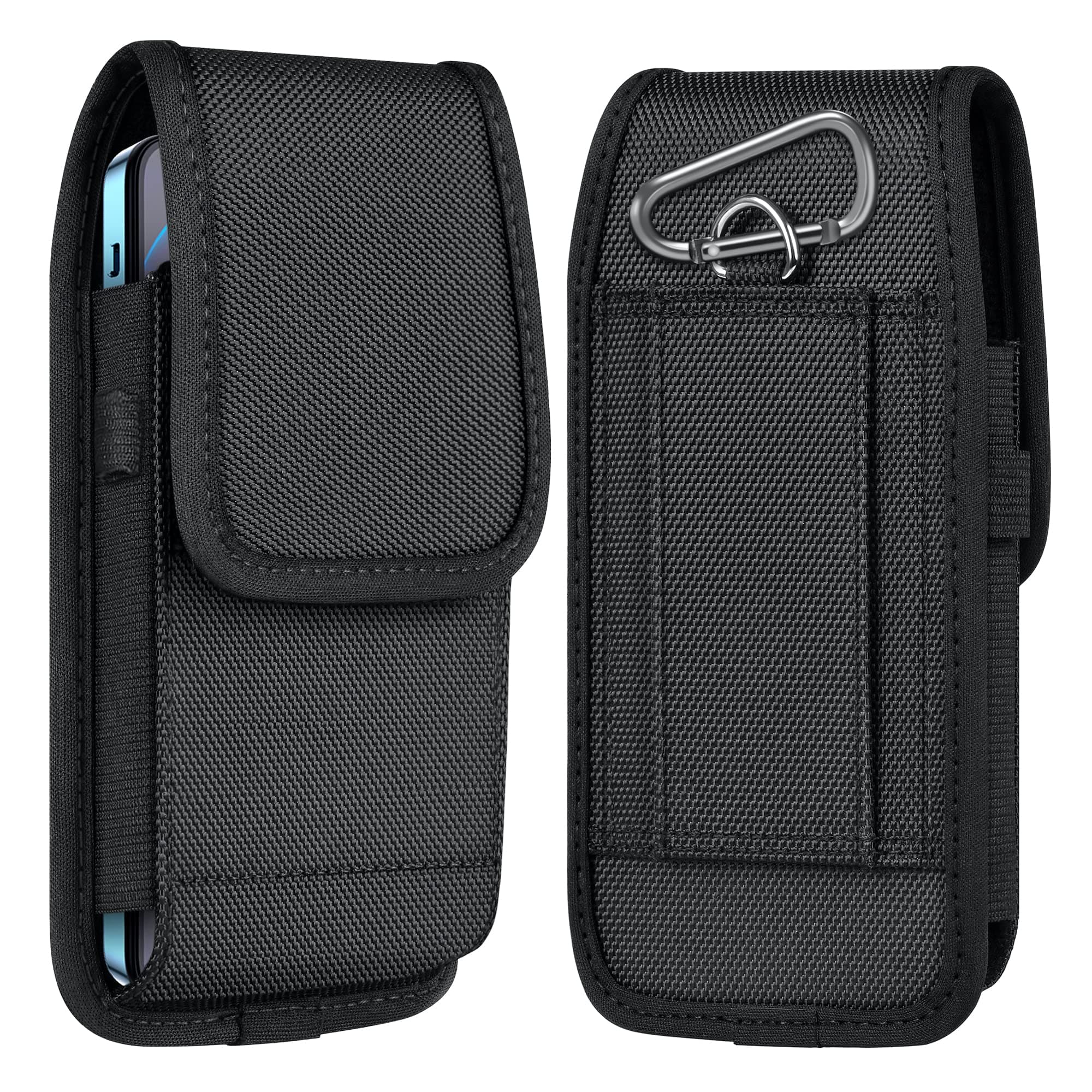 ykooe Cell Phone Pouch Nylon Belt Holster Case Compatible with iPhone 17 16 15 14 13 12 11 & Pro Models, Samsung Galaxy S20 S21 S22 S23 S24 S25, Black–L