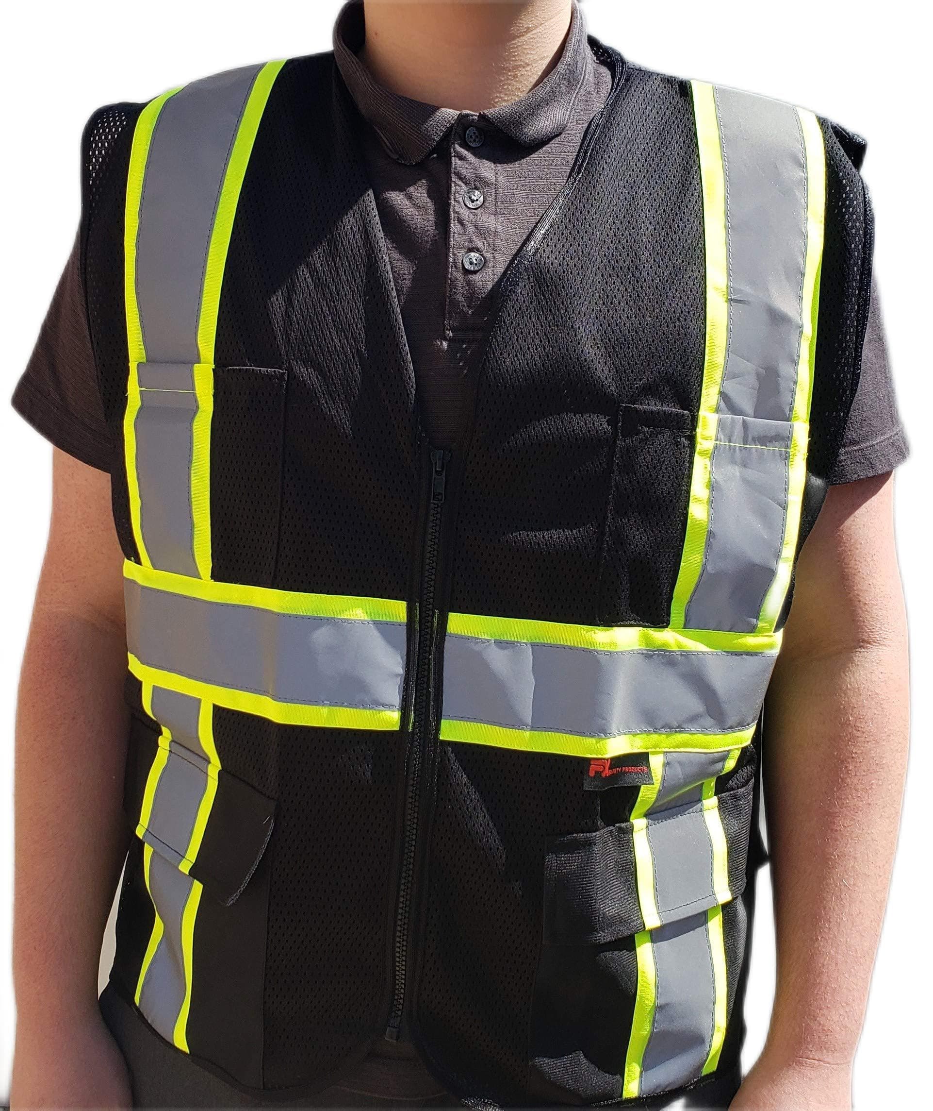 FX Two Tone HI-VIS Black Safety Vest with 4 Front Pocket (2XL)