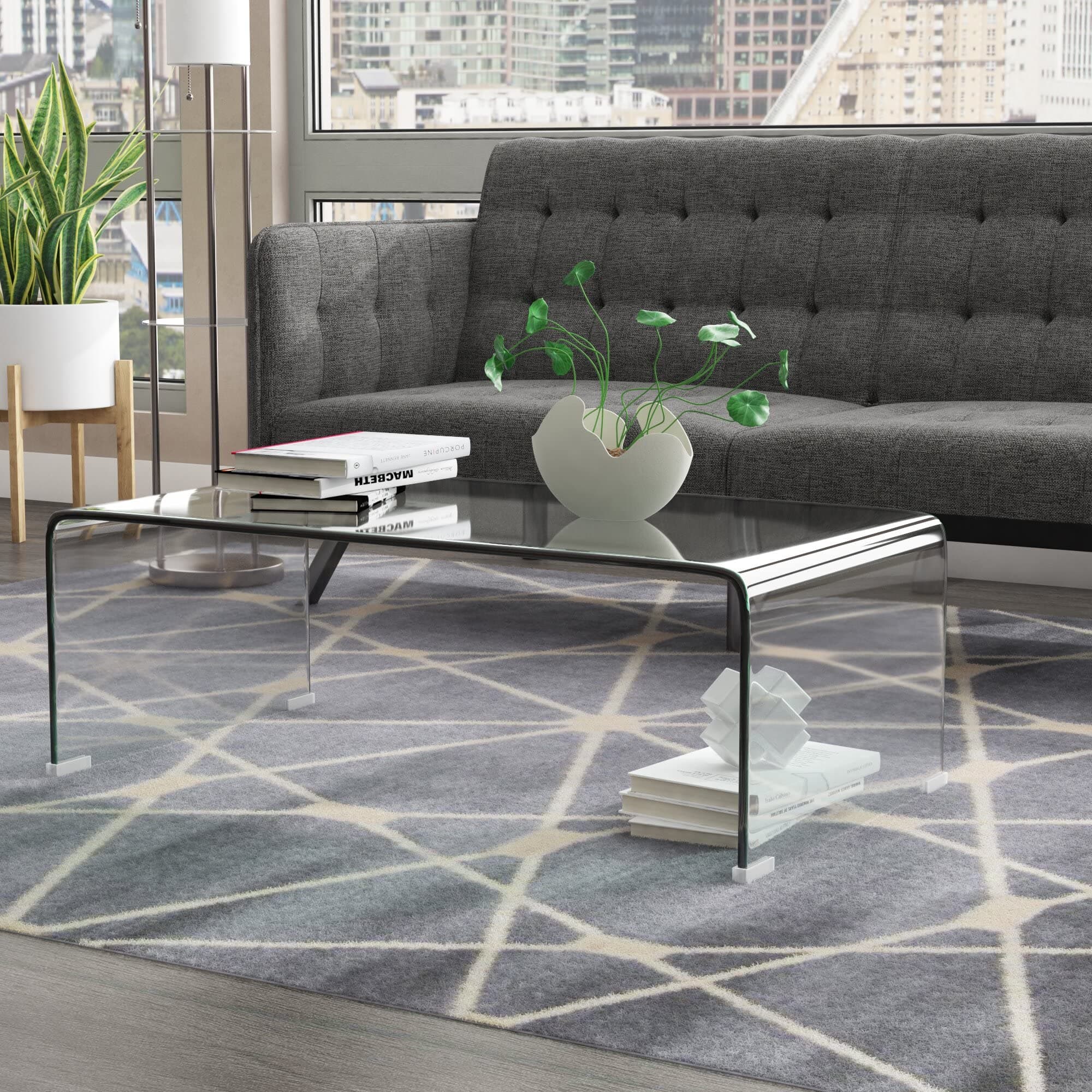 Tempered Glass Coffee Table for Living Room, Clear Center Table with 0.47 inch Tempered Glass, Transparent Modern Coffee Table