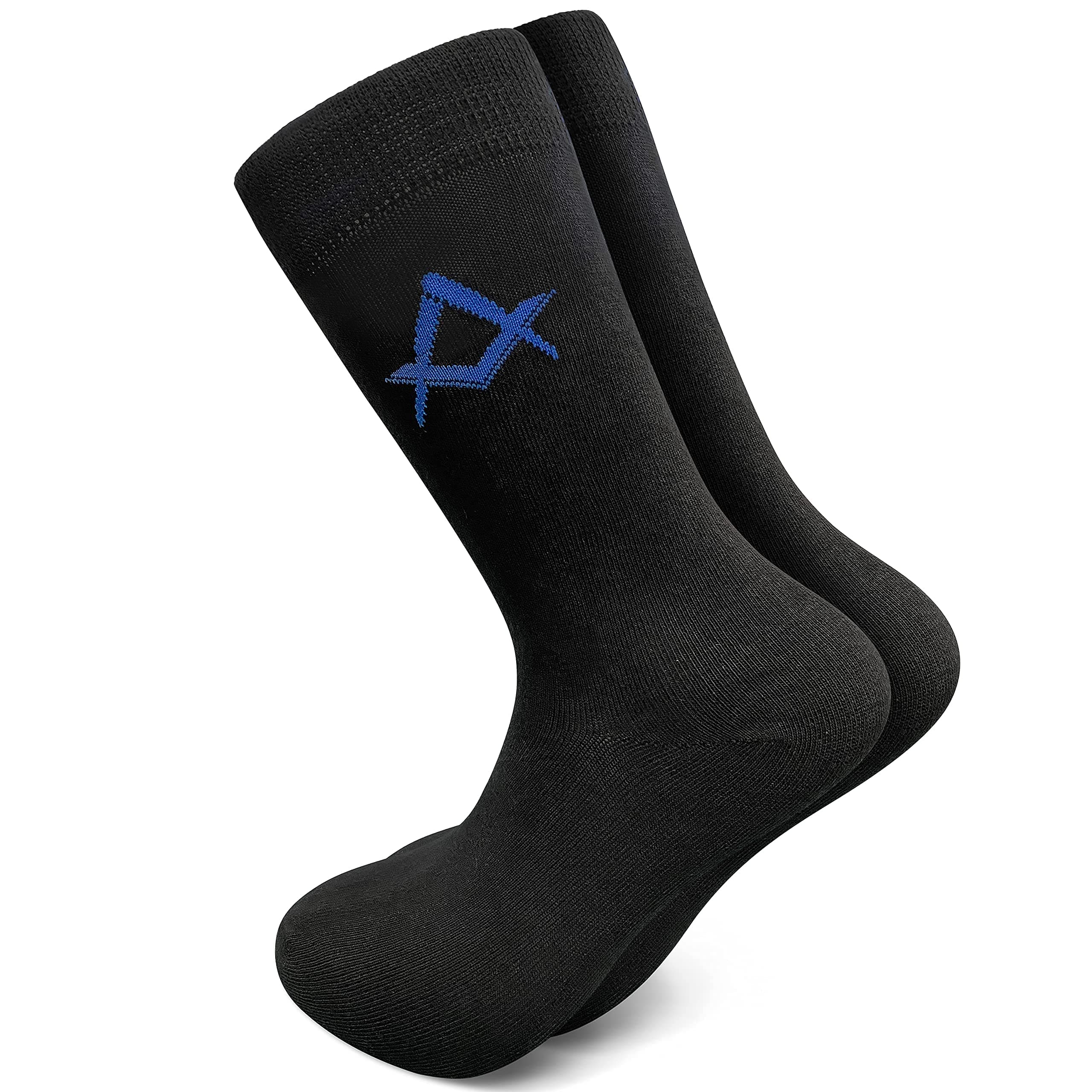 THE MASONIC COLLECTION - Mens Black Cotton Socks - Blue Square & Compass - Available in 6-9 and 9-11 Sizes - Made with Cotton, Polyester & Elastane - Freemason Gifts For Men