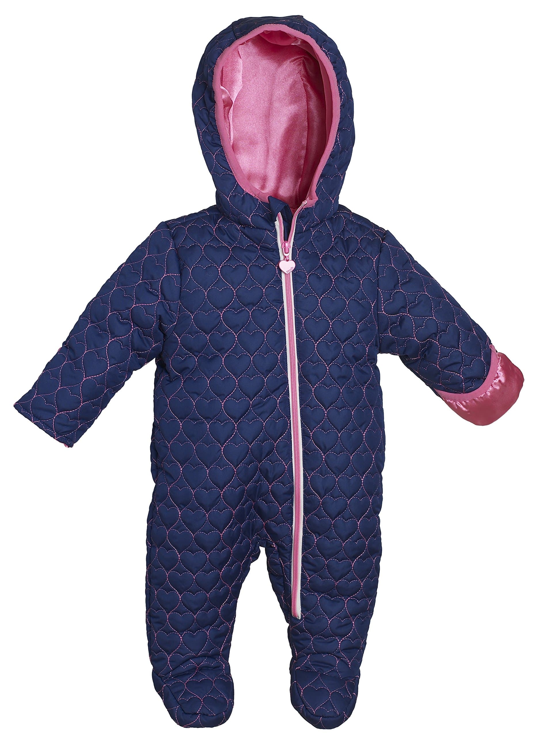 Wippette Infant Baby Girls Quilted Down Alternative Hooded Snowsuit Pram Bunting - Navy (Size 9 Months)