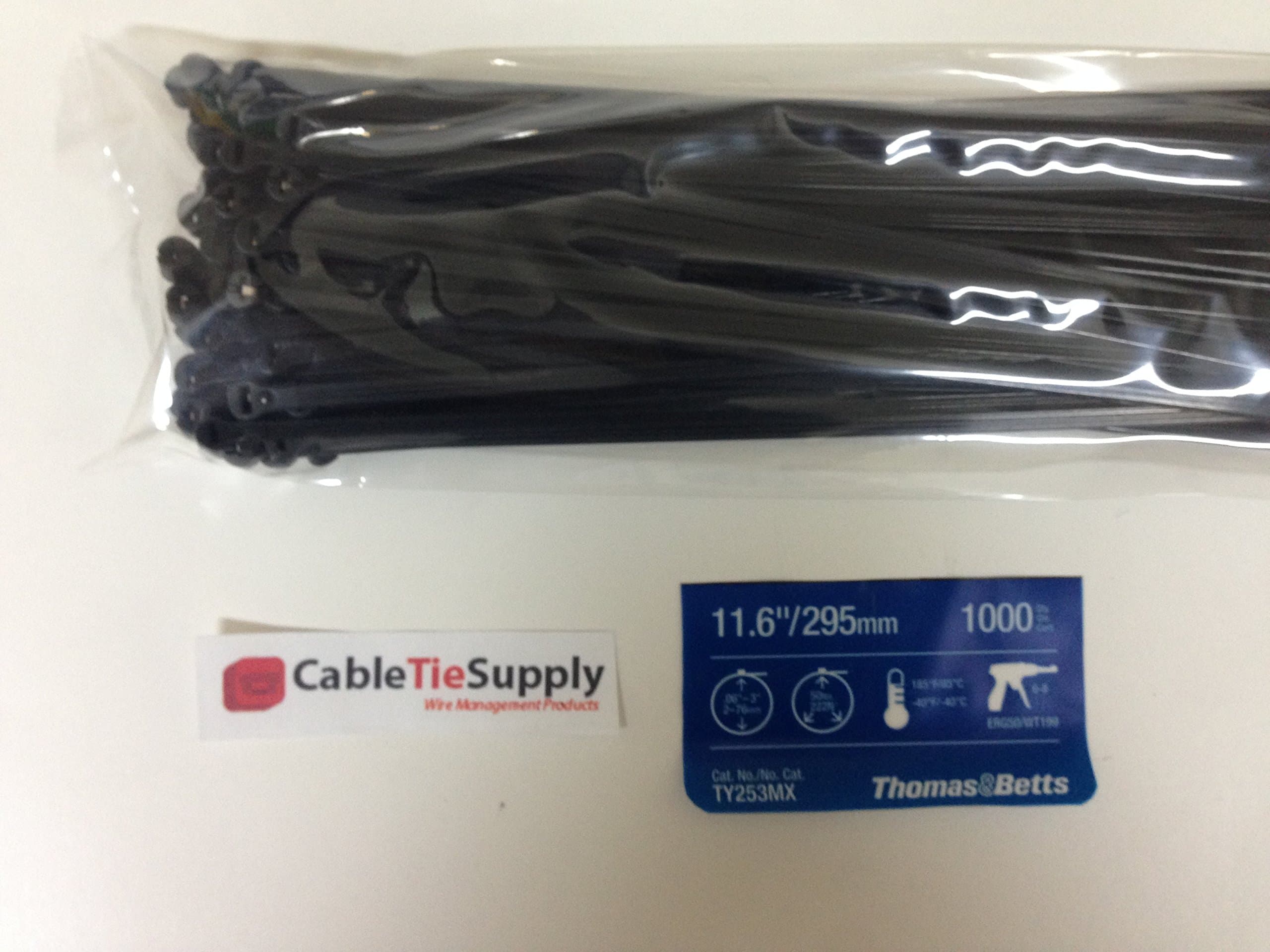 Thomas & Betts TY5253MX Cable Tie 50lb 11" Ultraviolet Resistant Black Nylon with Stainless Steel Locking Device Distributor Pack (100 Pack)