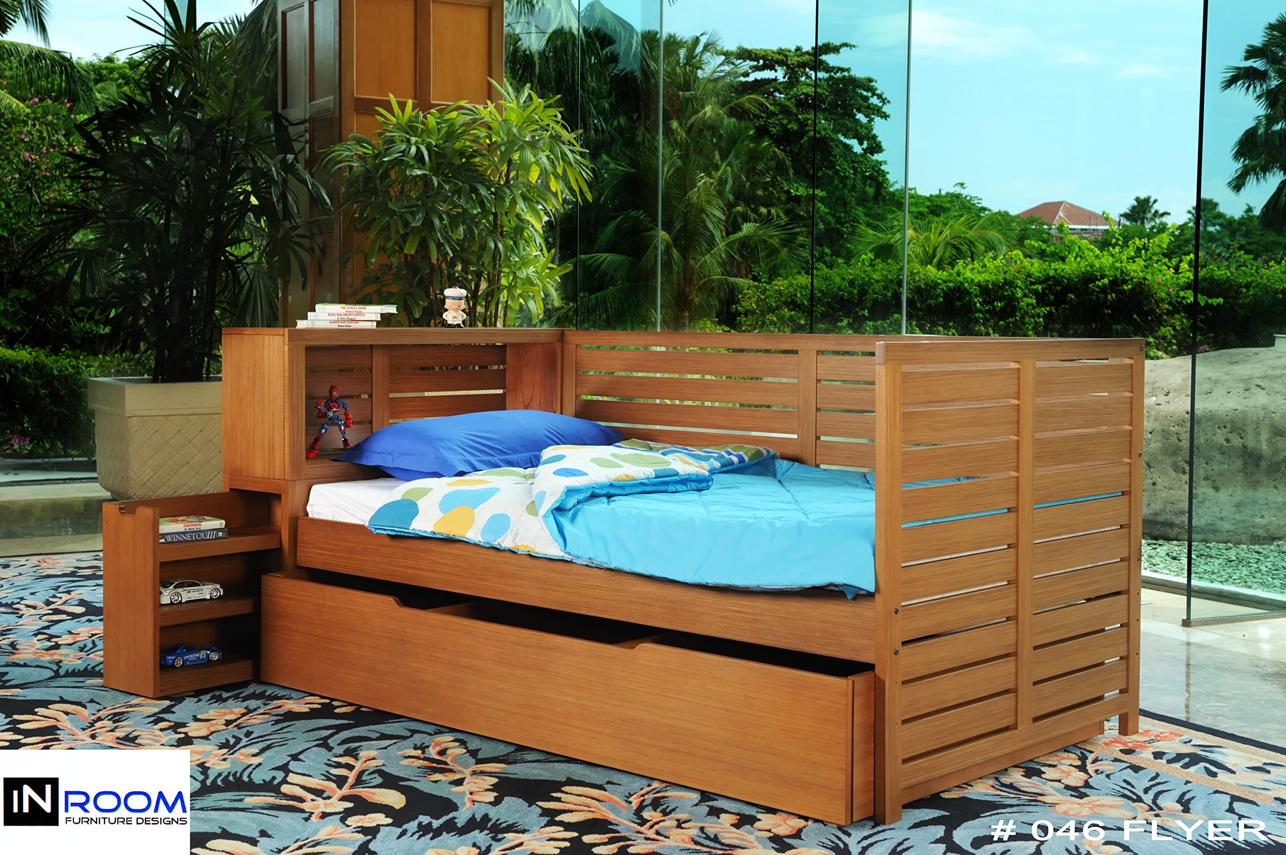 InRoom Designs Honey Finish Solid Wood Day Bed (Daybed) With Bookshelf