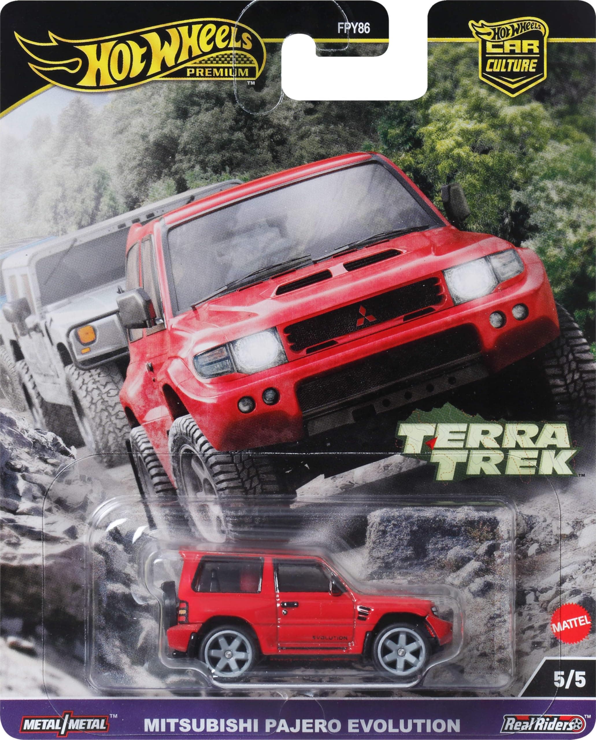 Premium Car Culture Collectible Toy Car, 1:64 Scale Die-Cast Mitsubishi Pajero Evolution, Terra Trek Vehicle with Real Riders Tires 