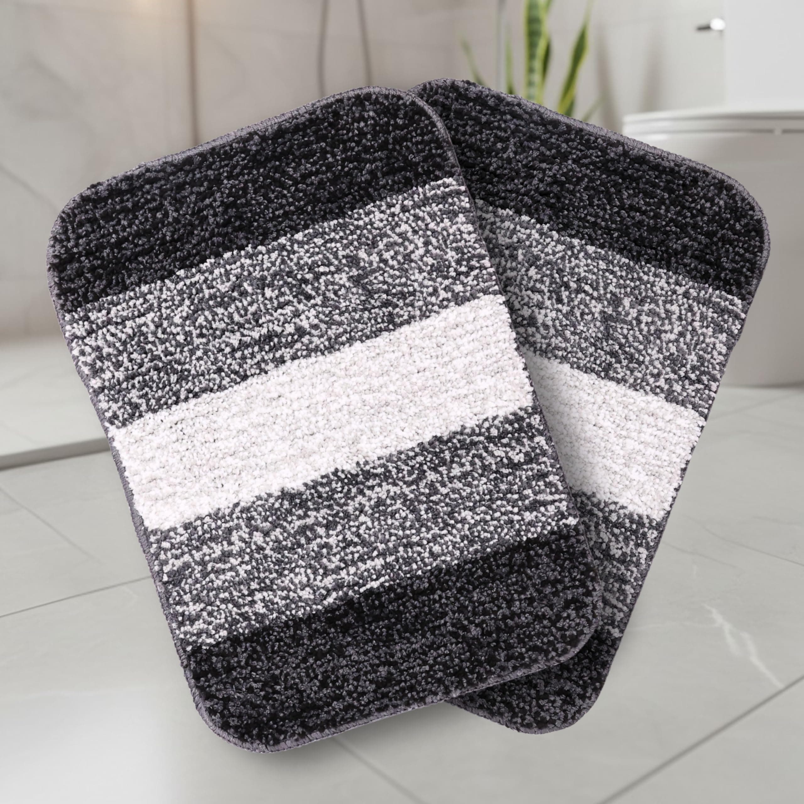 - SARAL HOME EASY LIVING Microfiber Striped Rectangle Shaped Anti-Skid Bath Mats | Soft & Super Absorbent Mats for Shower | Washable, Non-Slip & Quick-Drying Mats, 35x50 CM | Pack of 2 (Black)