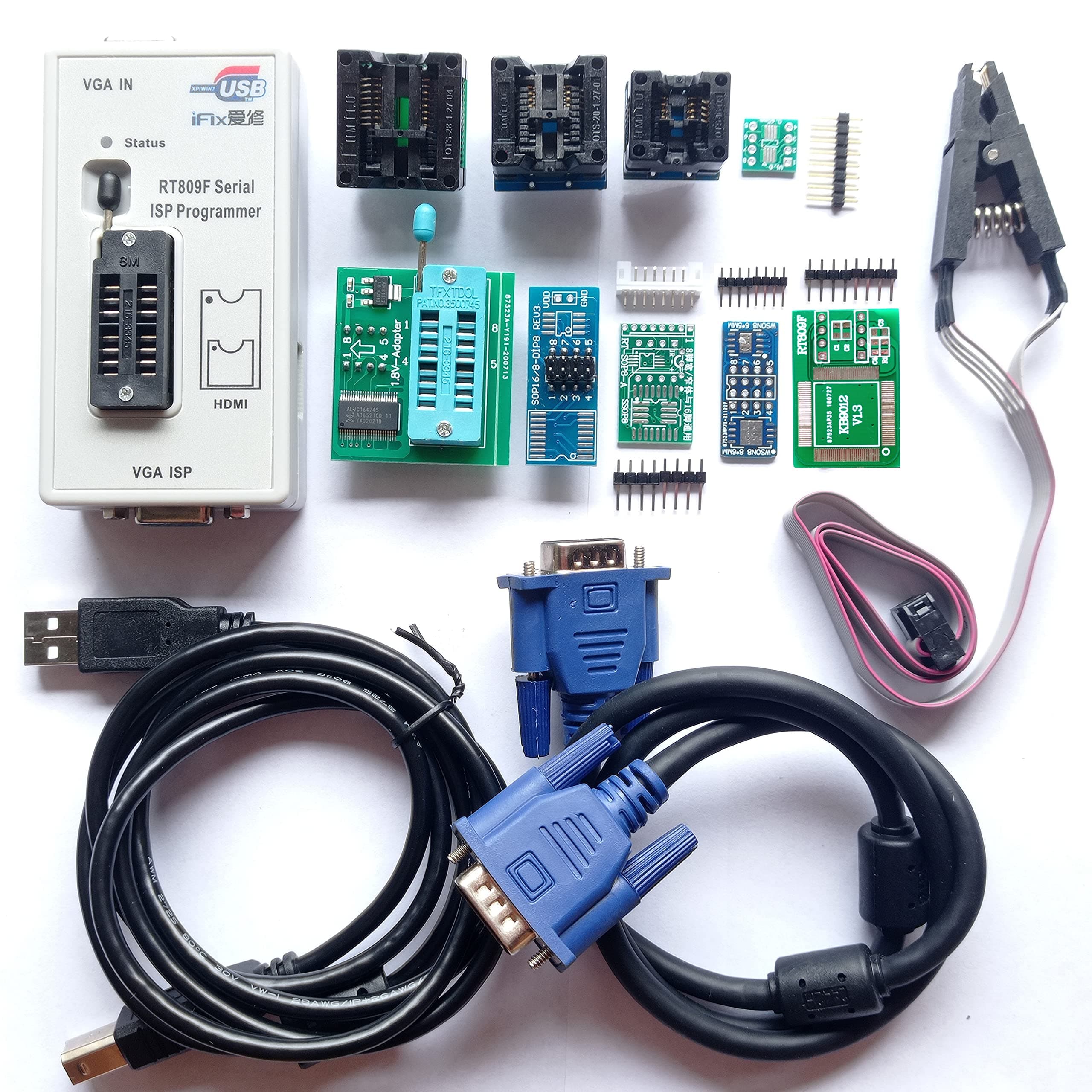 NANAO RT809F programmer + 8 Adapters + sop8 IC clip clamp +1.8V adapter VGA LCD programmer ICSP board 24 25 93 serise IC