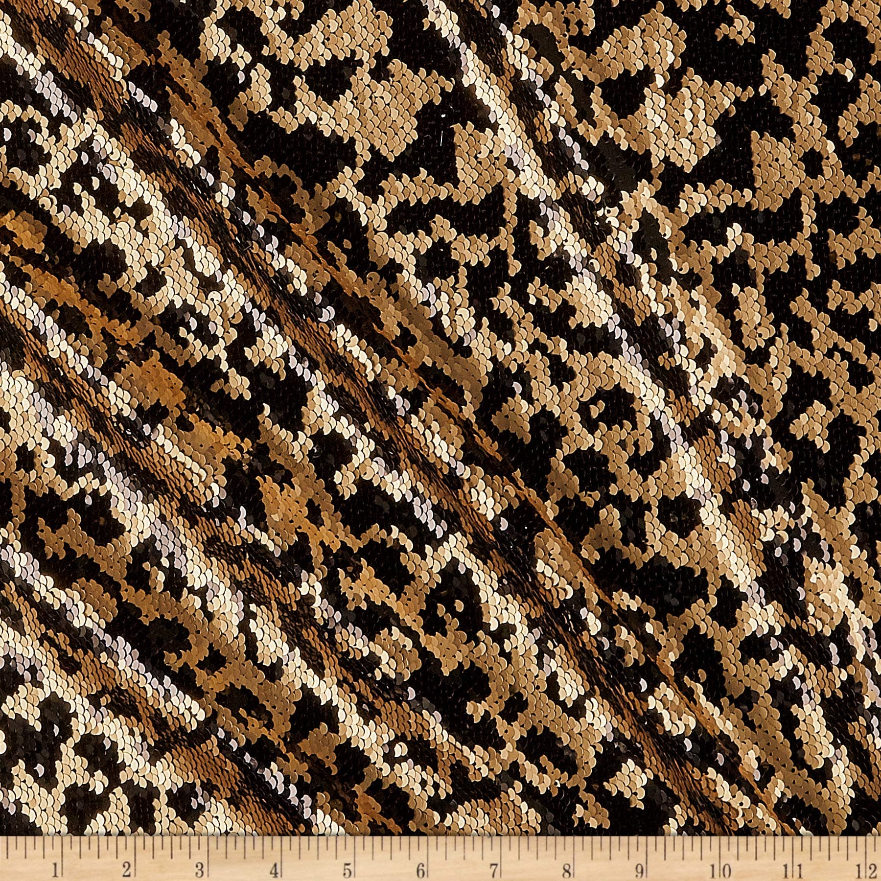 Sportek International Fancy Leopard Sequin Fabric, Gold, Fabric By The Yard