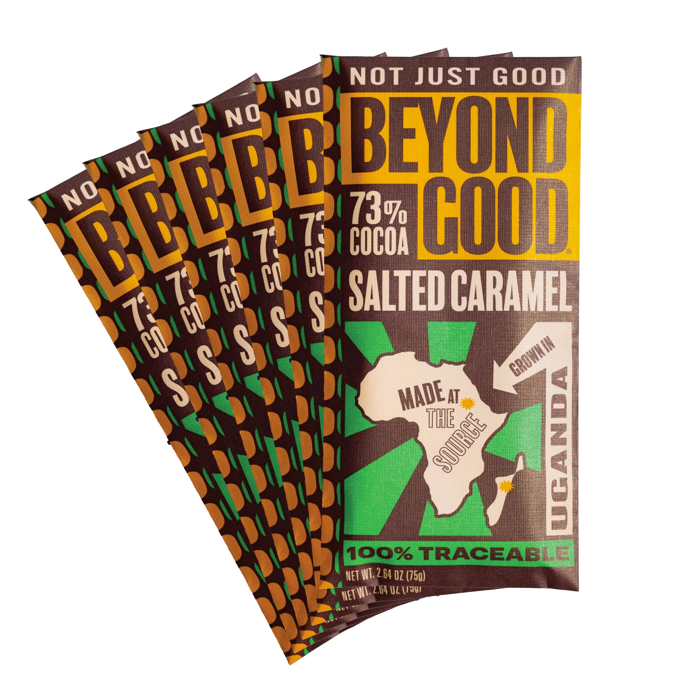 Beyond Good 73% Cocoa Dark Chocolate with Salted Caramel | 6 Pack - Chocolate Bars | Direct Trade, Kosher, Non-GMO | Single Origin Ugandan Chocolate