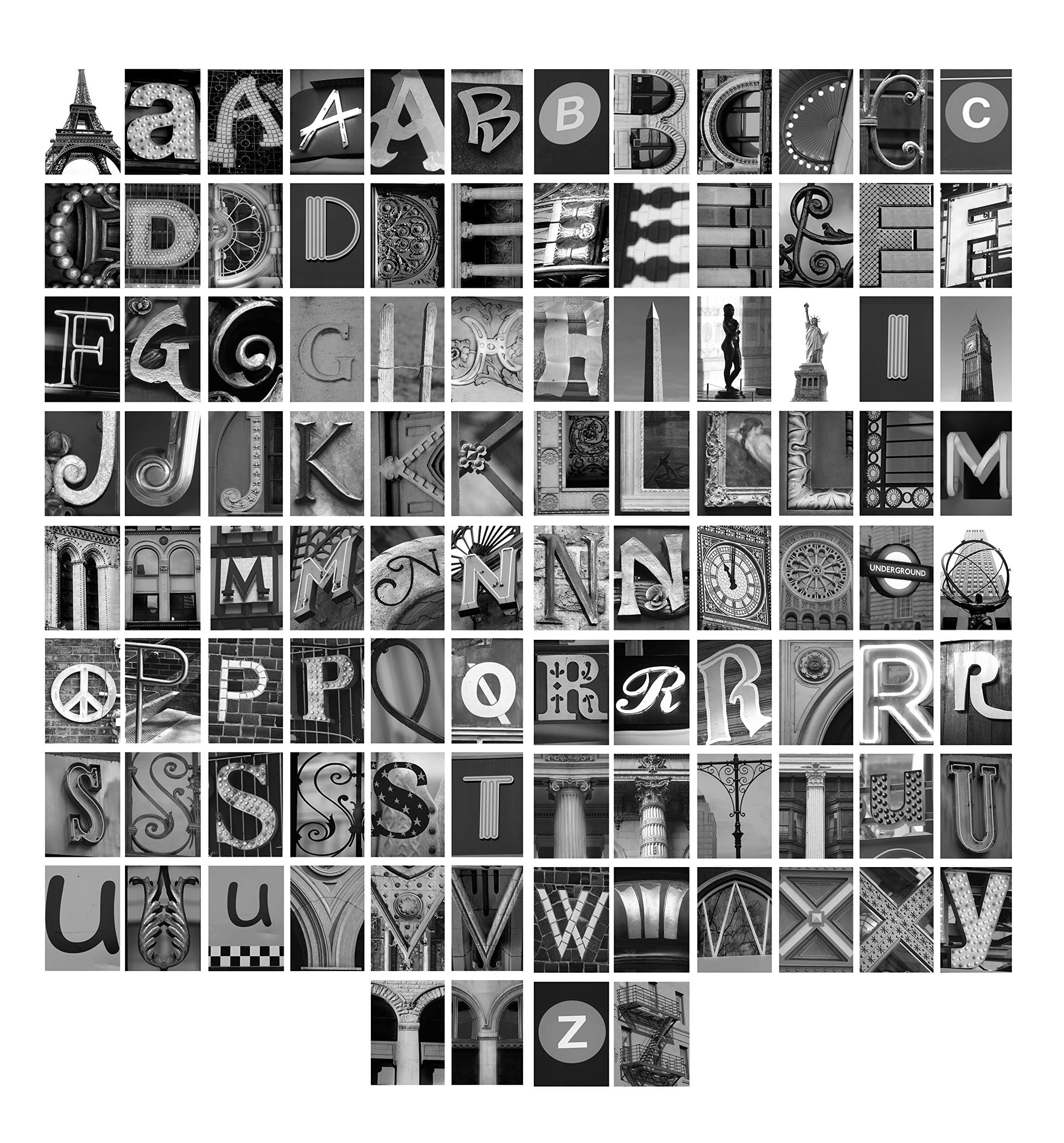 Fine Art pacakge with 100 Custom Alphabet Letters - Classic Collection Black and White