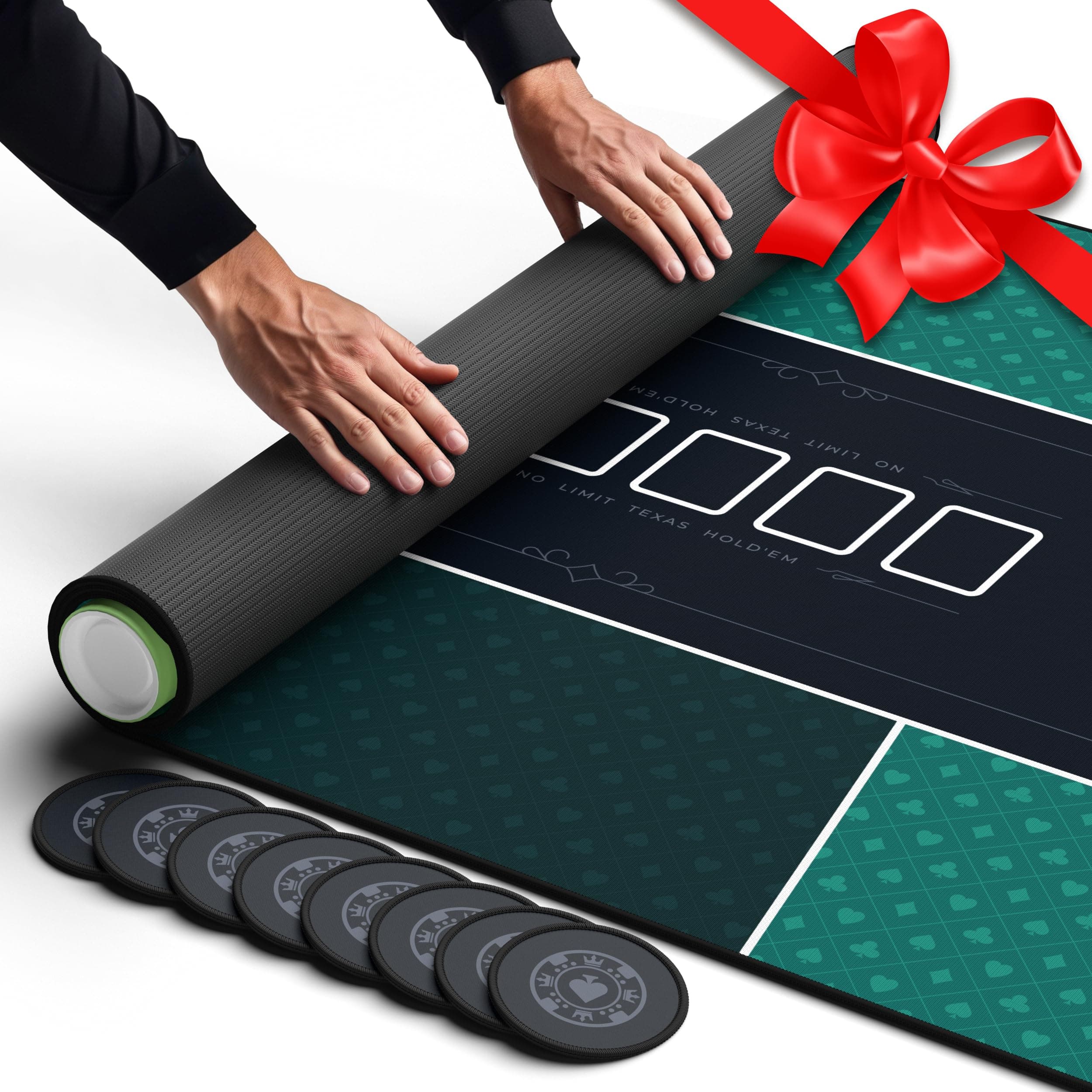 Poker Table Top 70" x 30" - Ideal Poker Topper for 6ft and 8ft Folding Tables (30" Width), Texas Hold'em Poker Mat for Home Games Casino Nights | Portable with Zipper Storage Bag in Gift Box