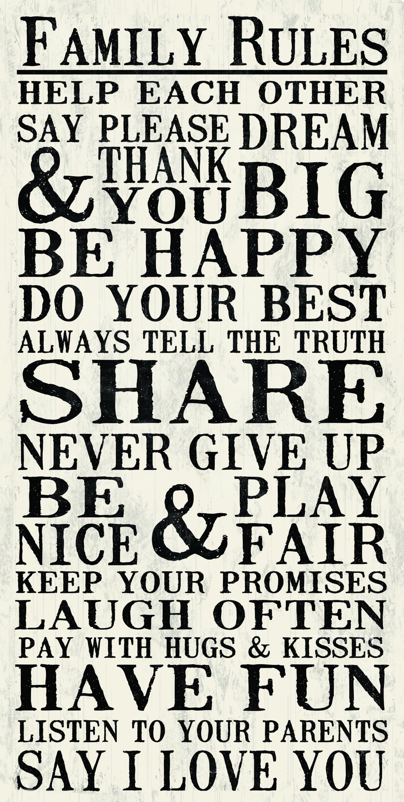 Family Rules Help Each Other Say Please & Thank-you 1-Piece Sign Image Distressed Printed White Background Canvas Art, 30 by 15-Inch, Perfect For Any Decor