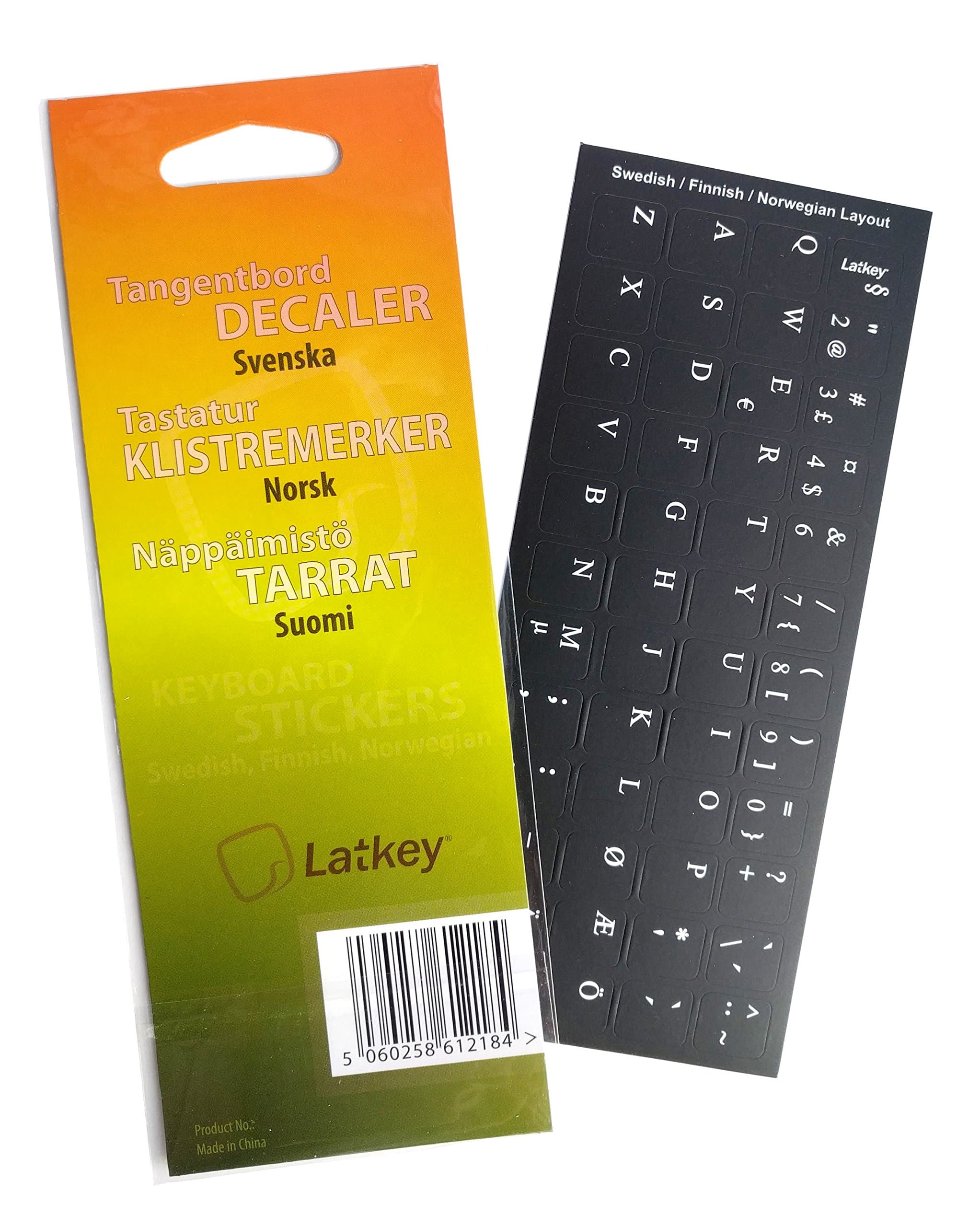 Swedish-Norwegian-Finnish Keyboard Stickers for PC, Laptop, Computer (Black Labels, White Letters)